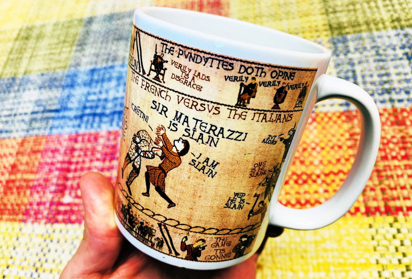 Zidane & Materazzi Bayeux Tapestry Mug By No Score Draws - 11oz Ceramic Mug Featuring An Historic Depiction of the 2006 World Cup Final