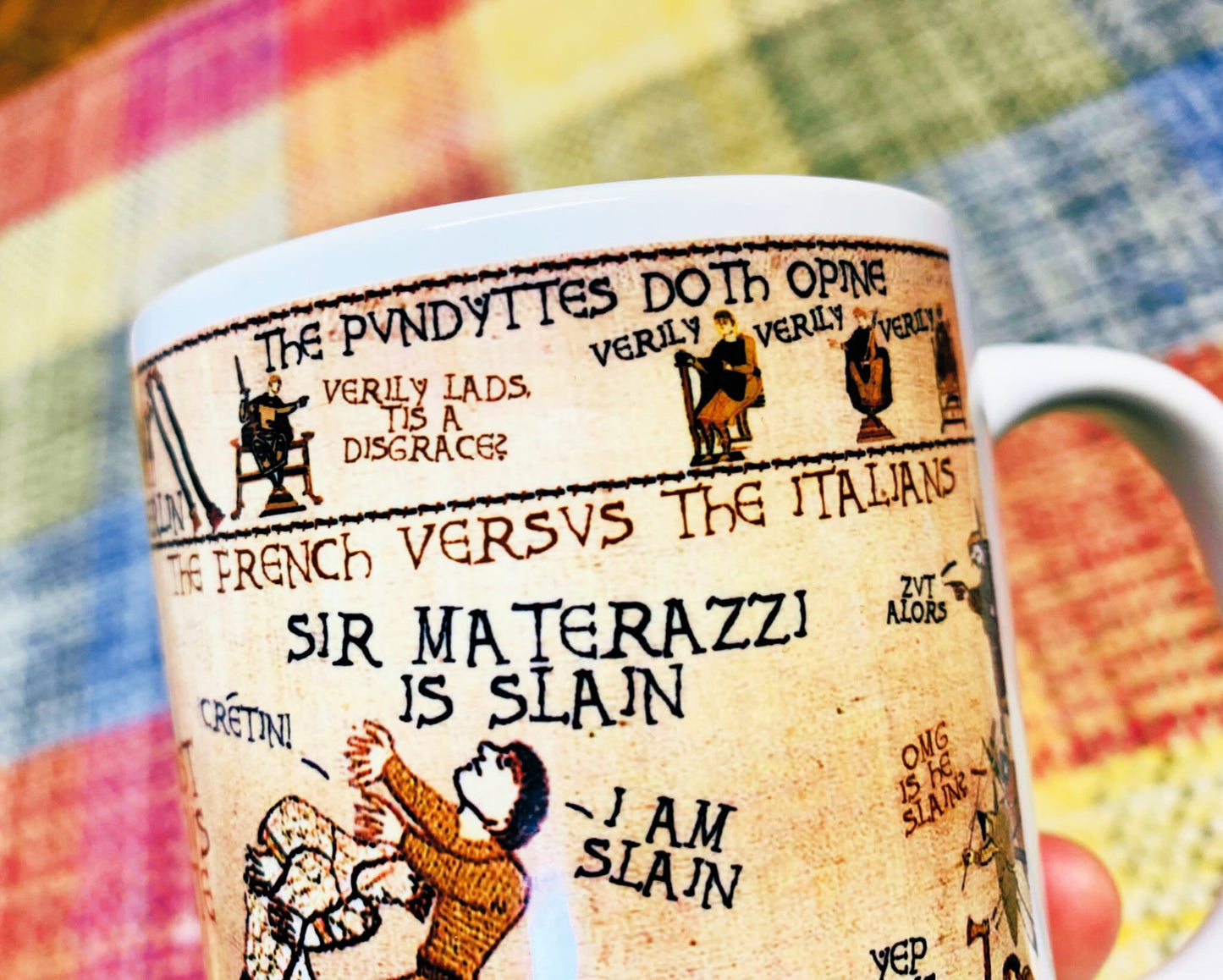 Zidane & Materazzi Bayeux Tapestry Mug By No Score Draws - 11oz Ceramic Mug Featuring An Historic Depiction of the 2006 World Cup Final