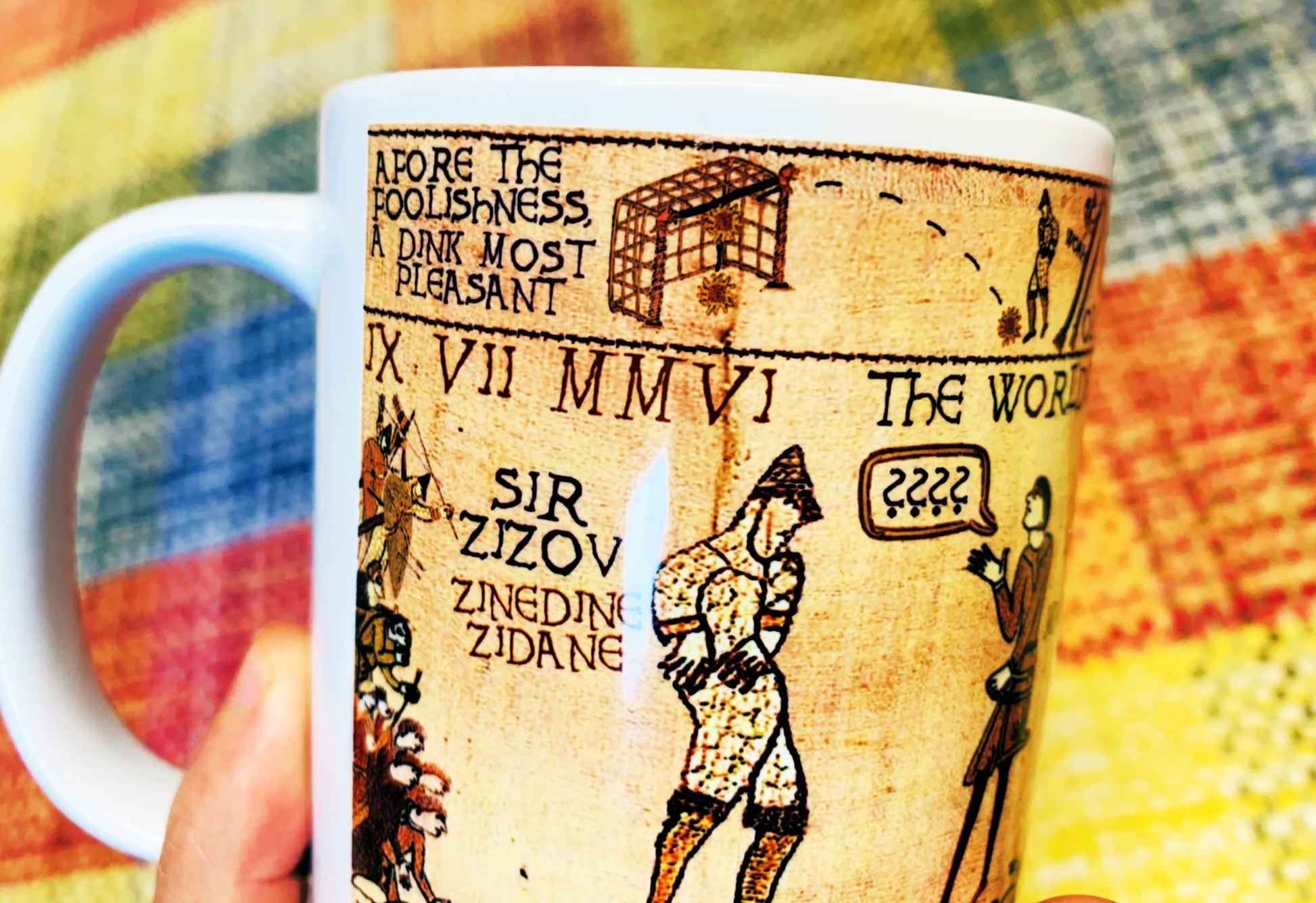 Zidane & Materazzi Bayeux Tapestry Mug By No Score Draws - 11oz Ceramic Mug Featuring An Historic Depiction of the 2006 World Cup Final