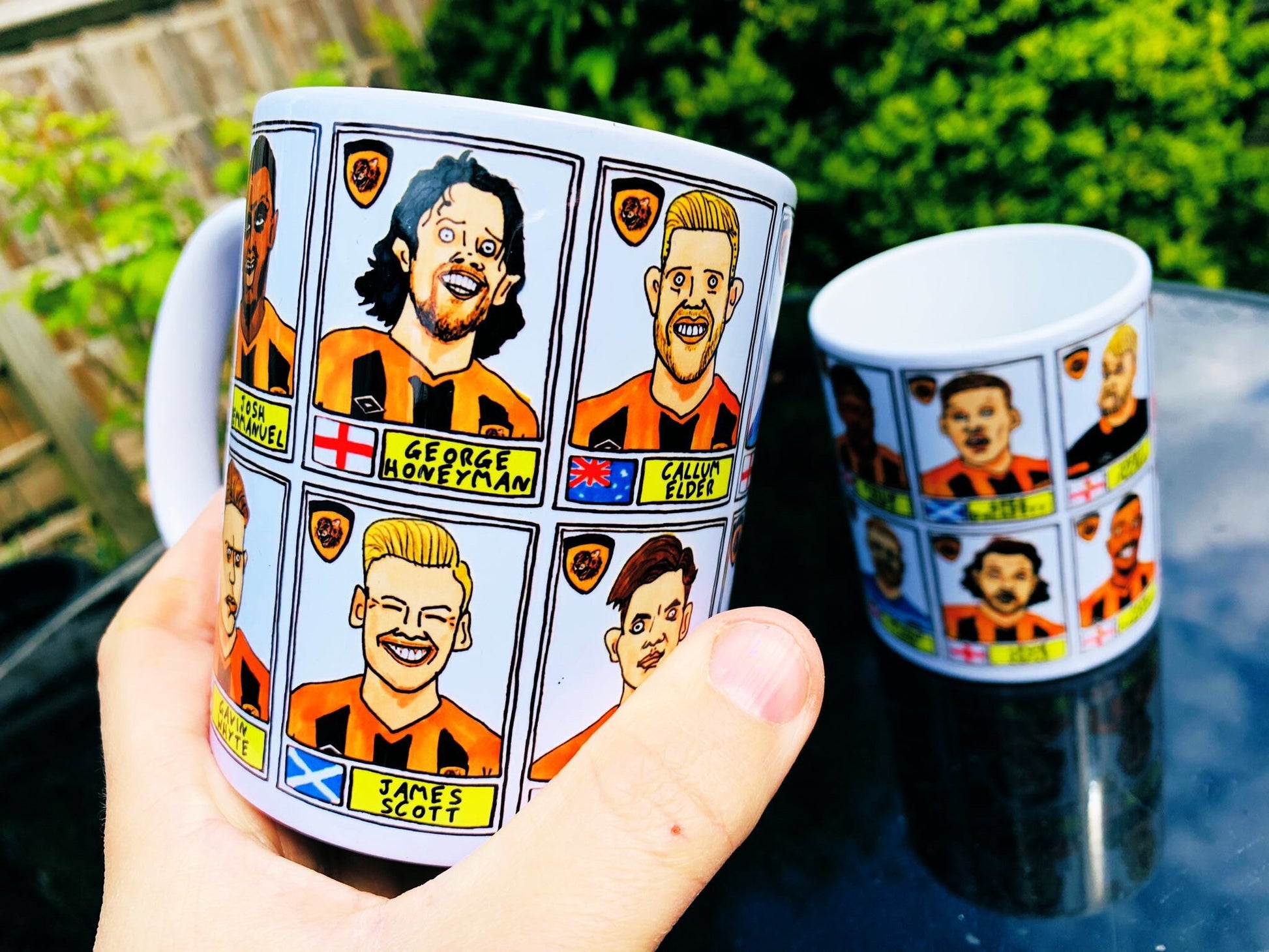 Hull City Vol 2 Mug Set - Set of TWO 11oz Ceramic Mugs with Wonky Panini-style No Score Draws Doodles of HCAFC's 20-21 League 1 winning team