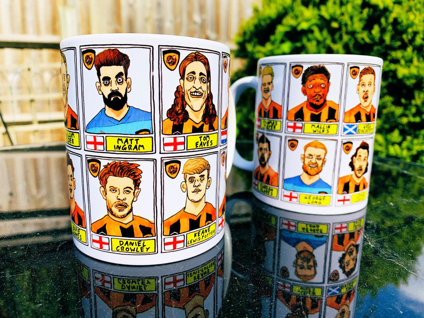 Hull City Vol 2 Mug Set - Set of TWO 11oz Ceramic Mugs with Wonky Panini-style No Score Draws Doodles of HCAFC's 20-21 League 1 winning team