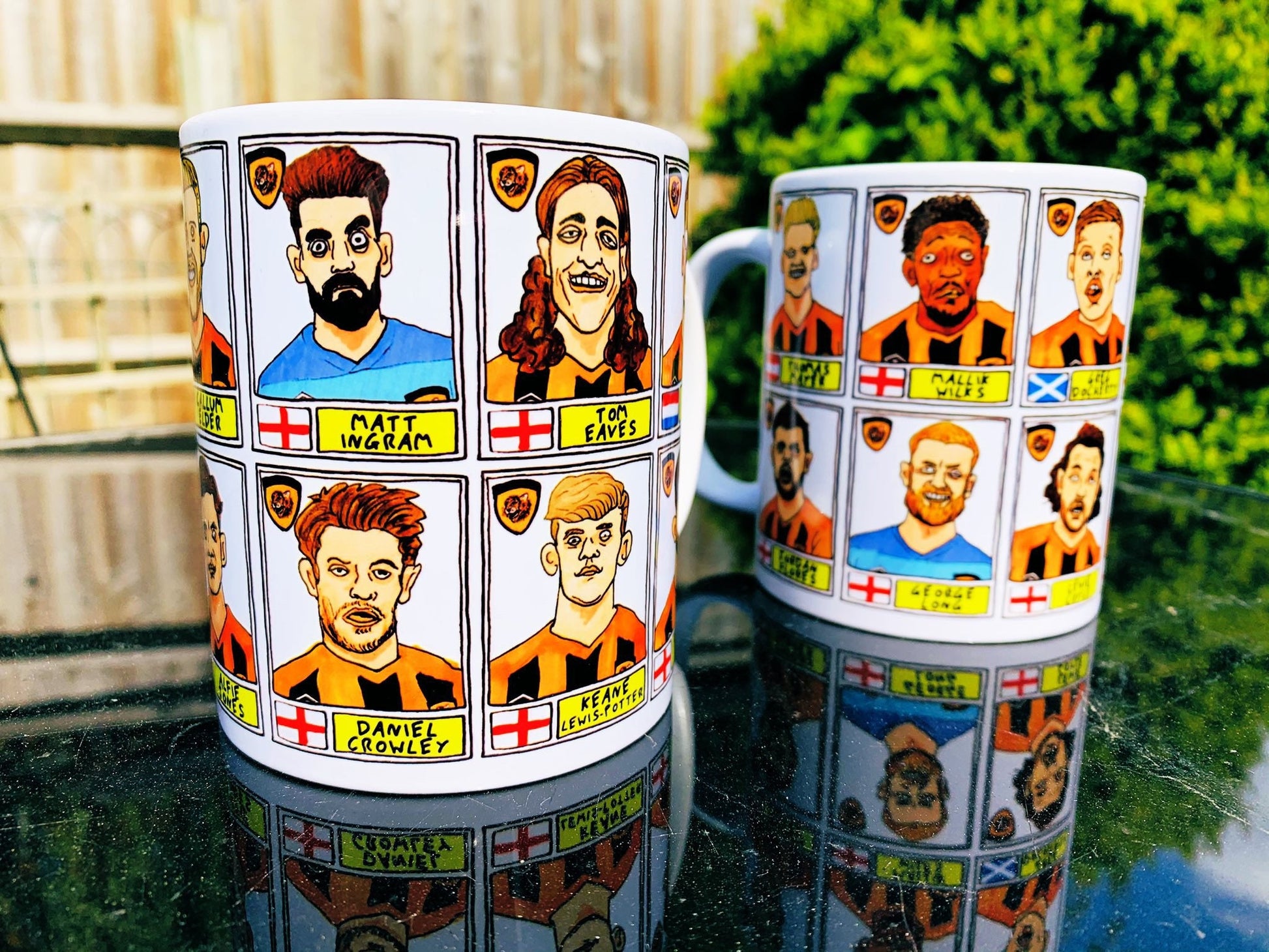 Hull City Vol 2 Mug Set - Set of TWO 11oz Ceramic Mugs with Wonky Panini-style No Score Draws Doodles of HCAFC's 20-21 League 1 winning team