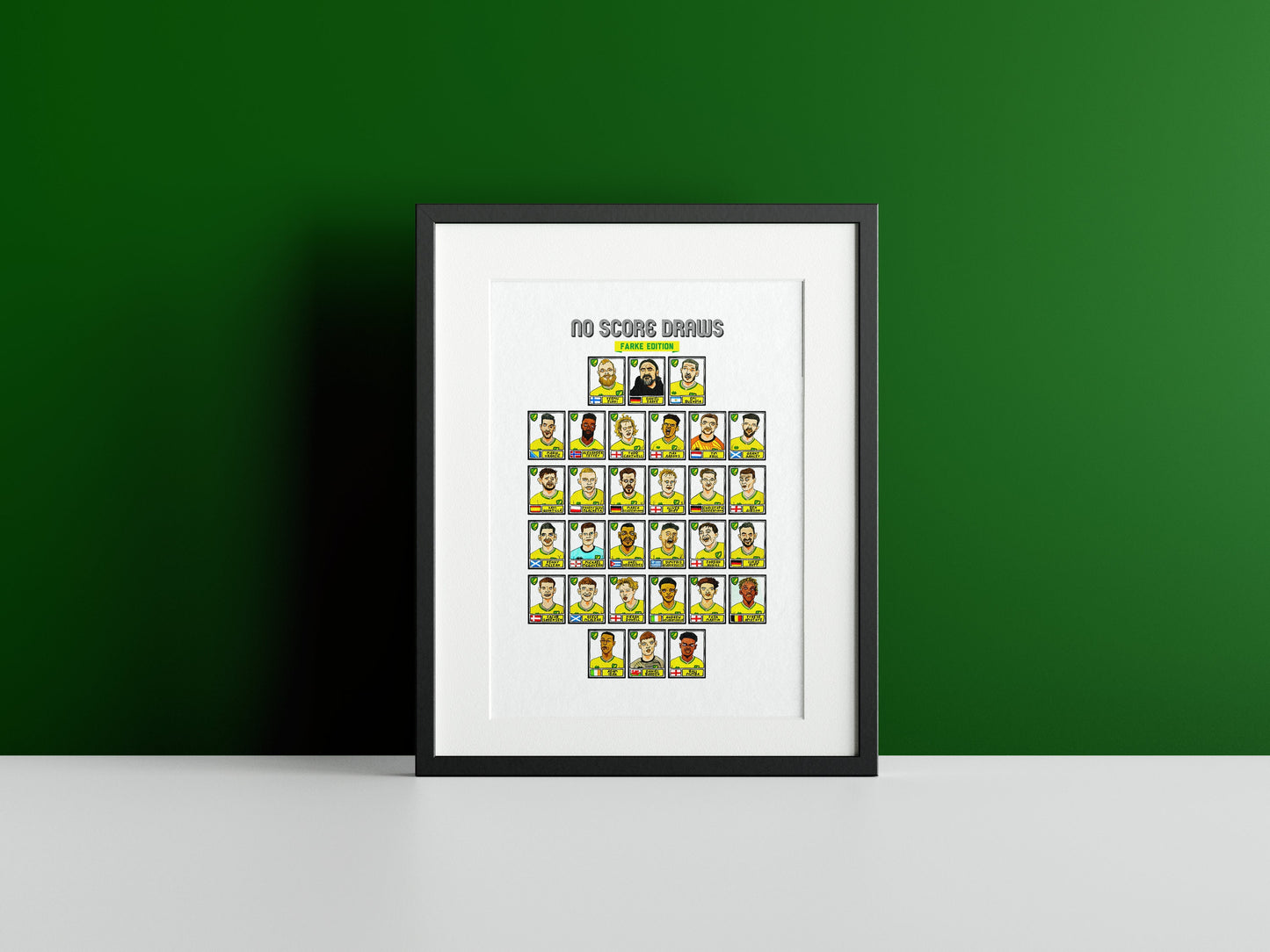 Norwich City Vol 2 - No Score Draws Farke Edition - A3 print of 30 hand-drawn Panini-style doodles of NCFCs 20-21 Championship-topping side