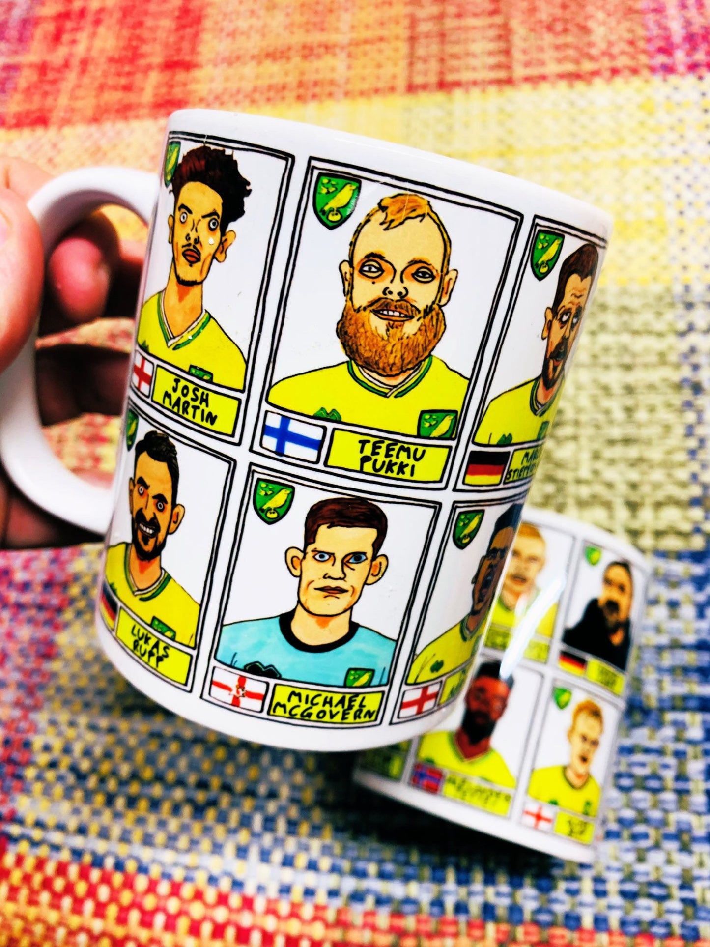 Norwich City Vol 2 No Score Draws Mug Set - Set of TWO 11oz Ceramic Mugs with Wonky Panini-style No Score Draws Doodles of NCFC's 20-21 Side