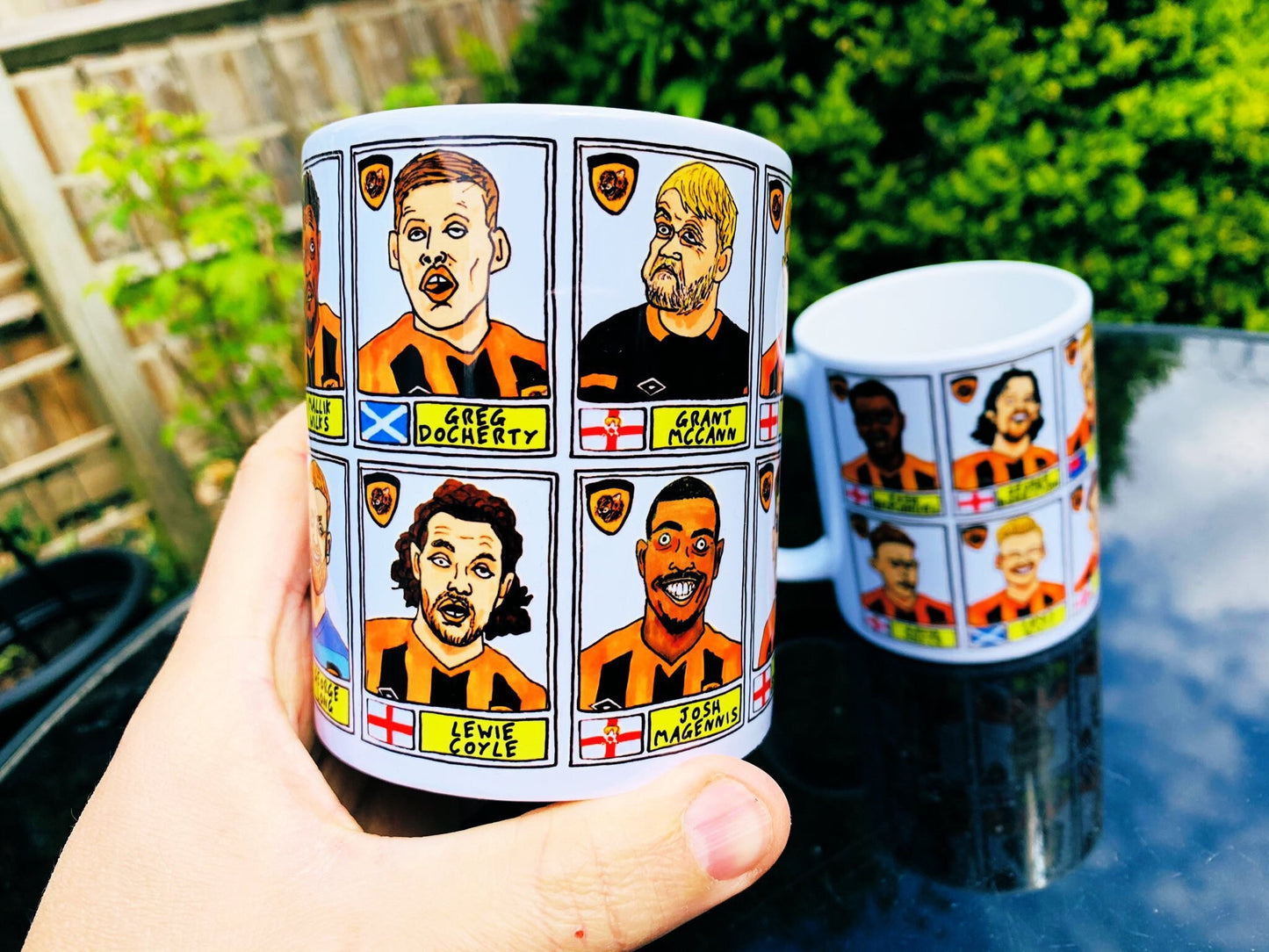 Hull City Vol 2 Mug Set - Set of TWO 11oz Ceramic Mugs with Wonky Panini-style No Score Draws Doodles of HCAFC's 20-21 League 1 winning team