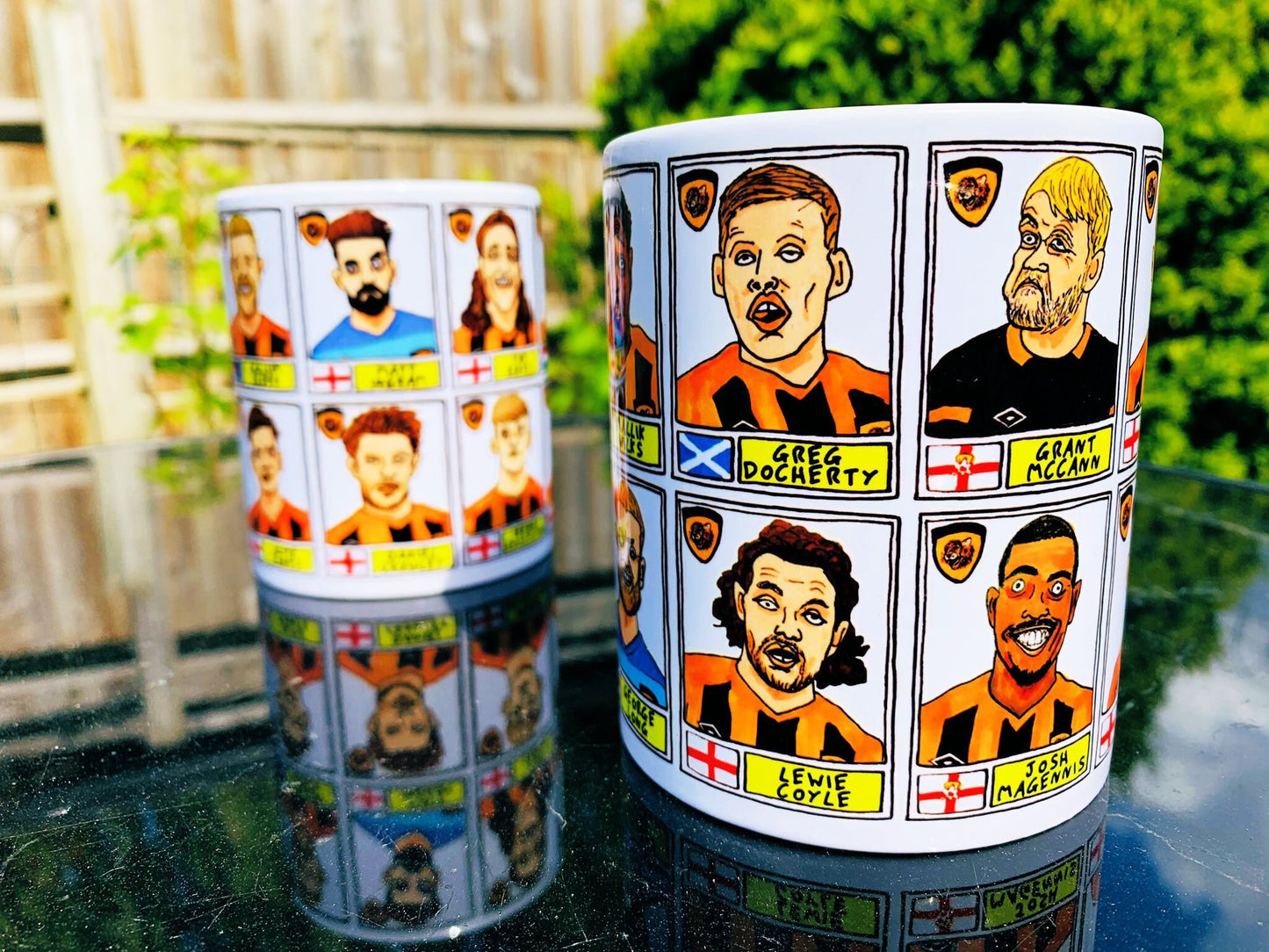 Hull City Vol 2 Mug Set - Set of TWO 11oz Ceramic Mugs with Wonky Panini-style No Score Draws Doodles of HCAFC's 20-21 League 1 winning team