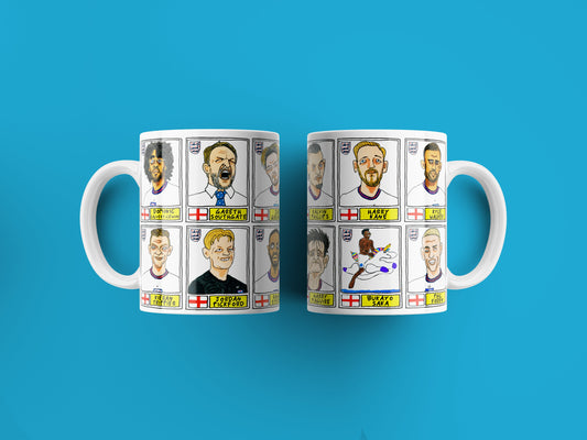 England Vol 2 No Score Draws It's Coming Home Mug Set - Set of TWO 11oz Ceramic Mugs with Panini-style doodles of England's Euro2020 Heroes