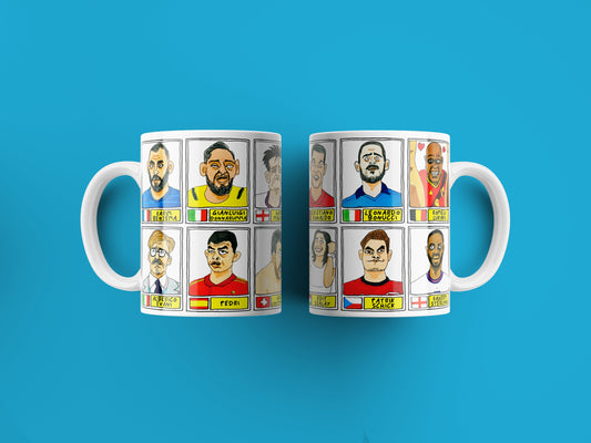 Euro 2020 No Score Draws Mug Set - Set of TWO 11oz Ceramic Mugs with 24 Wonky Panini sticker-style Euro 2020 No Score Draws Doodles