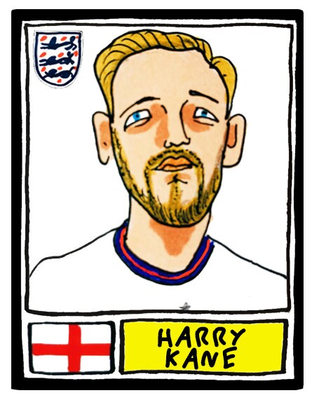 England Vol 2 - No Score Draws It's Coming Home Edition - A3 print of 27 Panini-style wonky doodles of the Three Lions' Euro 2020 heroes