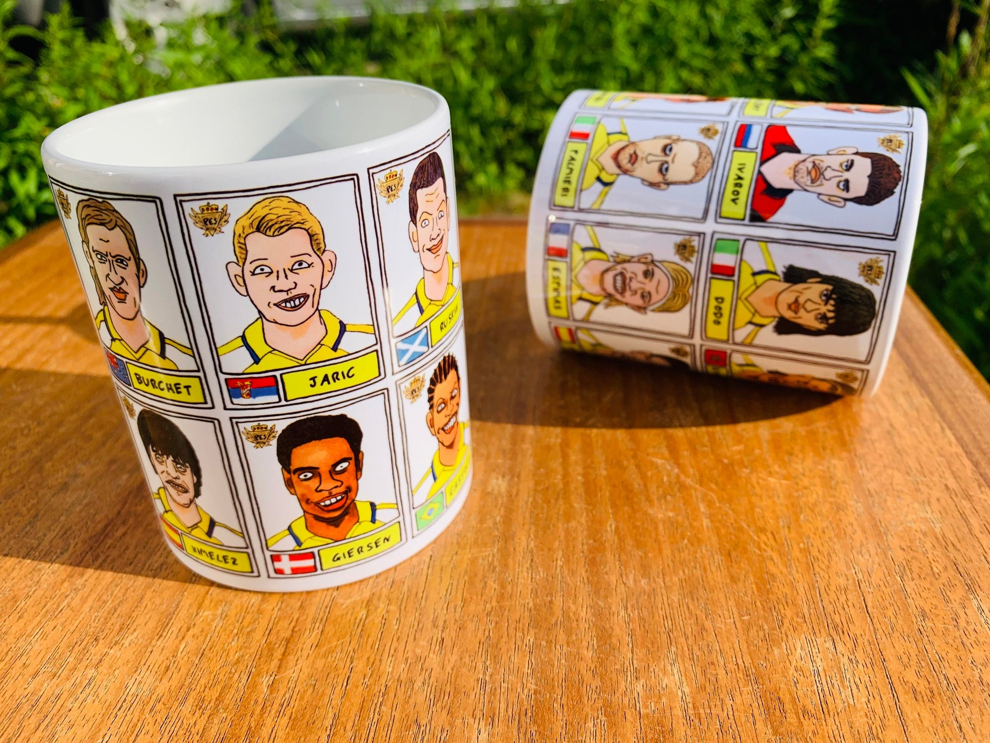 PES United Master League No Score Draws Mug Set - Set of TWO 11oz Ceramic Mugs with Wonky Panini-style No Score Draws Pro Evo Doodles