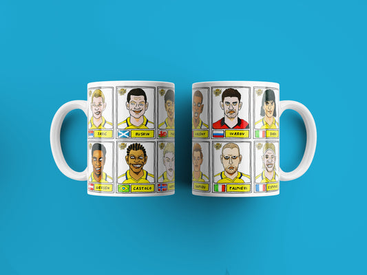 PES United Master League No Score Draws Mug Set - Set of TWO 11oz Ceramic Mugs with Wonky Panini-style No Score Draws Pro Evo Doodles