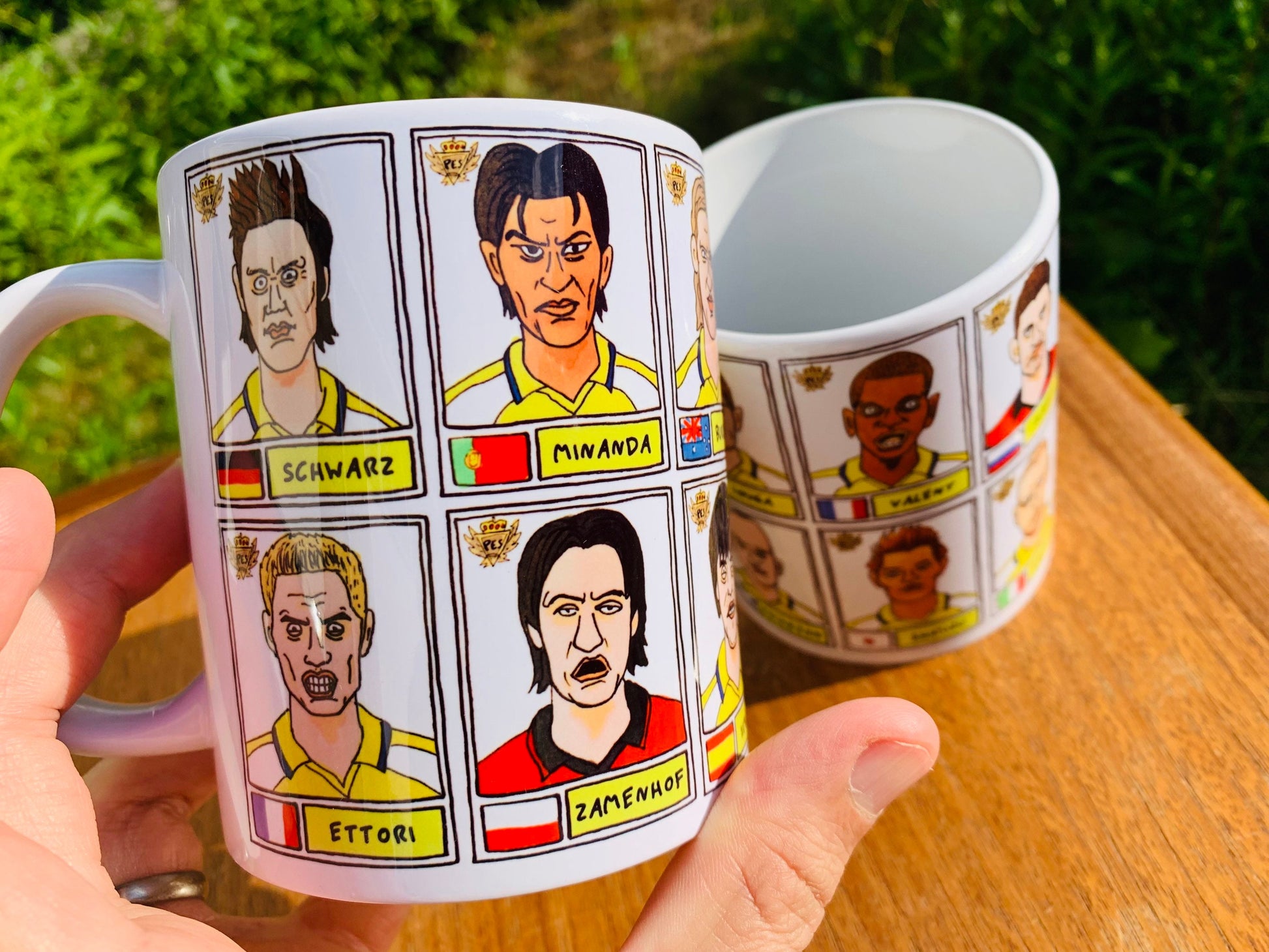 PES United Master League No Score Draws Mug Set - Set of TWO 11oz Ceramic Mugs with Wonky Panini-style No Score Draws Pro Evo Doodles