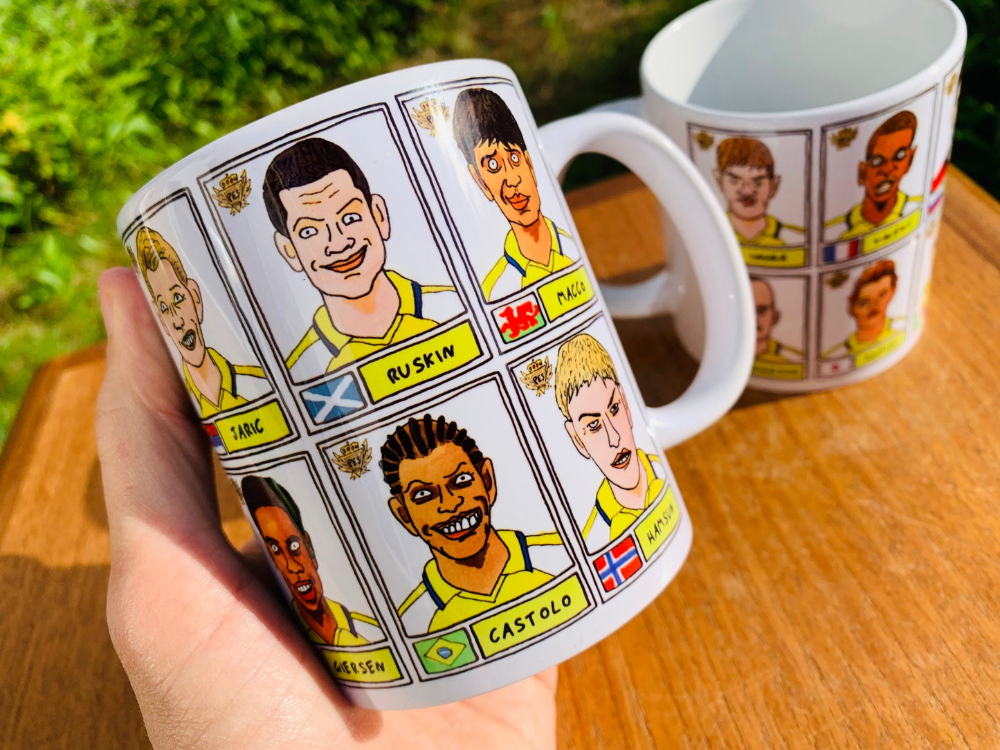 PES United Master League No Score Draws Mug Set - Set of TWO 11oz Ceramic Mugs with Wonky Panini-style No Score Draws Pro Evo Doodles