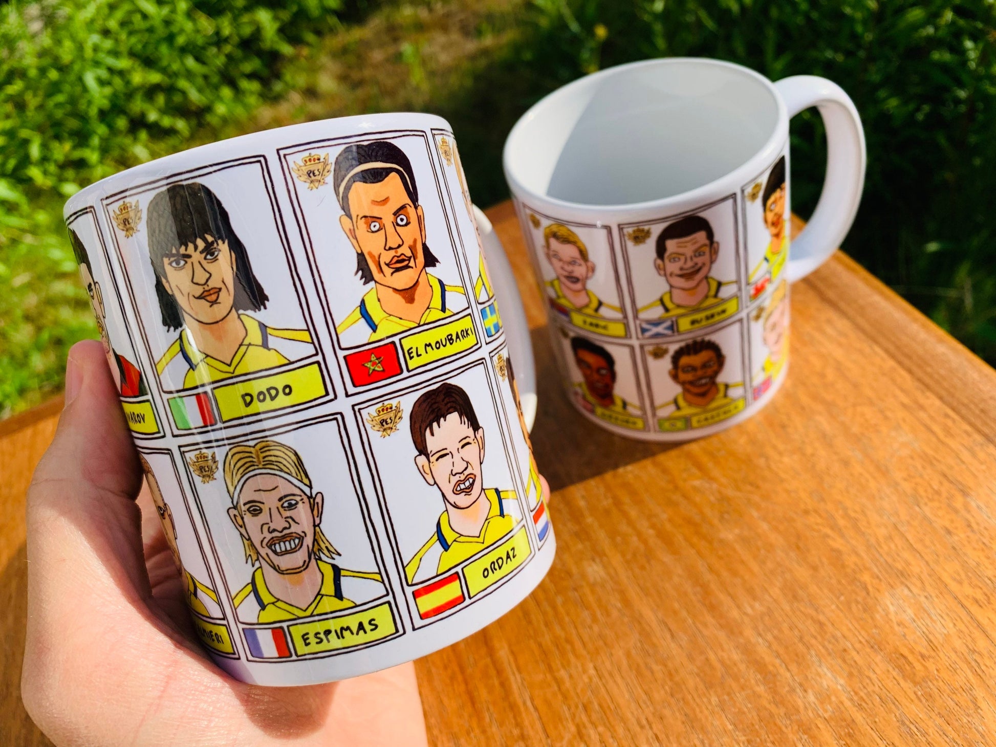 PES United Master League No Score Draws Mug Set - Set of TWO 11oz Ceramic Mugs with Wonky Panini-style No Score Draws Pro Evo Doodles