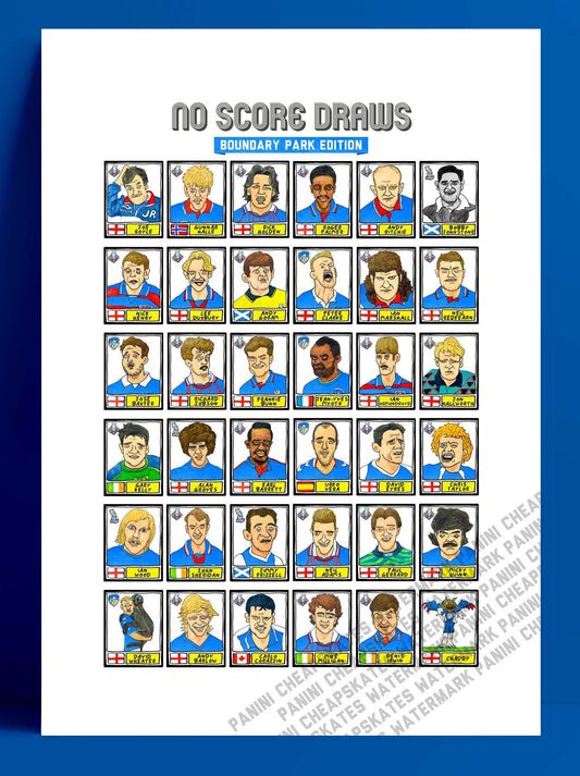 Oldham Athletic - No Score Draws Boundary Park Edition - A3 print of 36 hand-drawn Panini-type OAFC FC football legends - Wonky football art