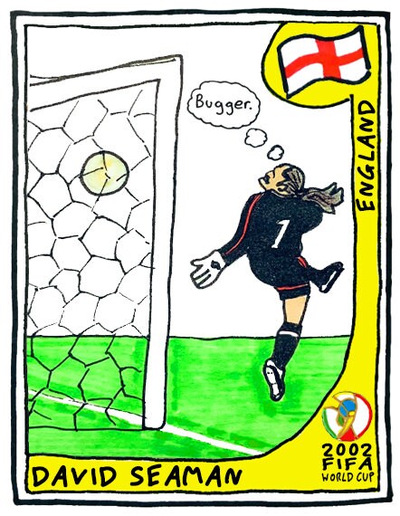 World Cup 2002 - No Score Draws SK & Japan 2002 Edition - A3 print of 36 hand-drawn World Cup 2002 Panini-style football sticker legends