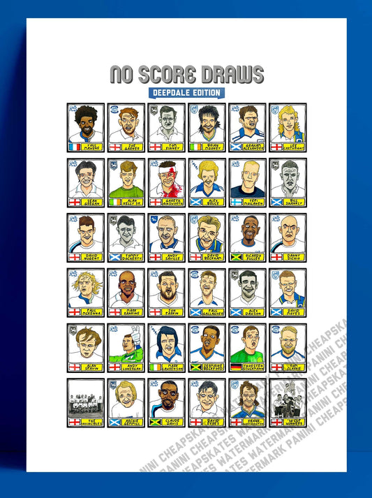 Preston North End - No Score Draws Deepdale Edition - A3 print of 36 hand-drawn Panini-sticker-style PNE icons - Wonky football art