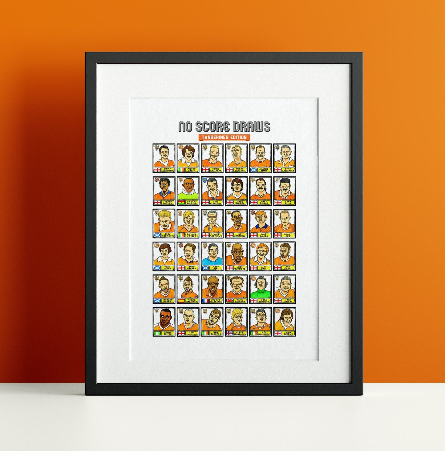 Blackpool - No Score Draws Tangerines Edition - A3 print of 36 hand-drawn Panini-sticker-style BFC Tangerines icons - Wonky football art