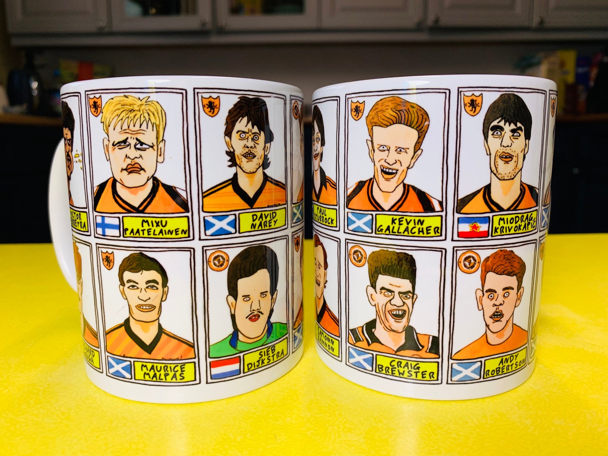 Dundee United No Score Draws Mug Set - Set of TWO 11oz Ceramic Mugs with Wonky Panini sticker-style DUFC Terrors No Score Draws Doodles