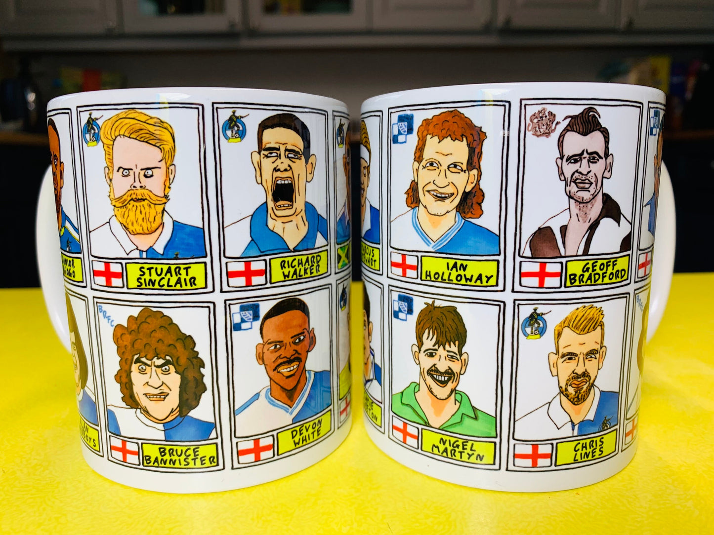 Bristol Rovers No Score Draws Mug Set - Set of TWO 11oz Ceramic Mugs with Wonky Panini sticker-style BRFC Gas No Score Draws Doodles