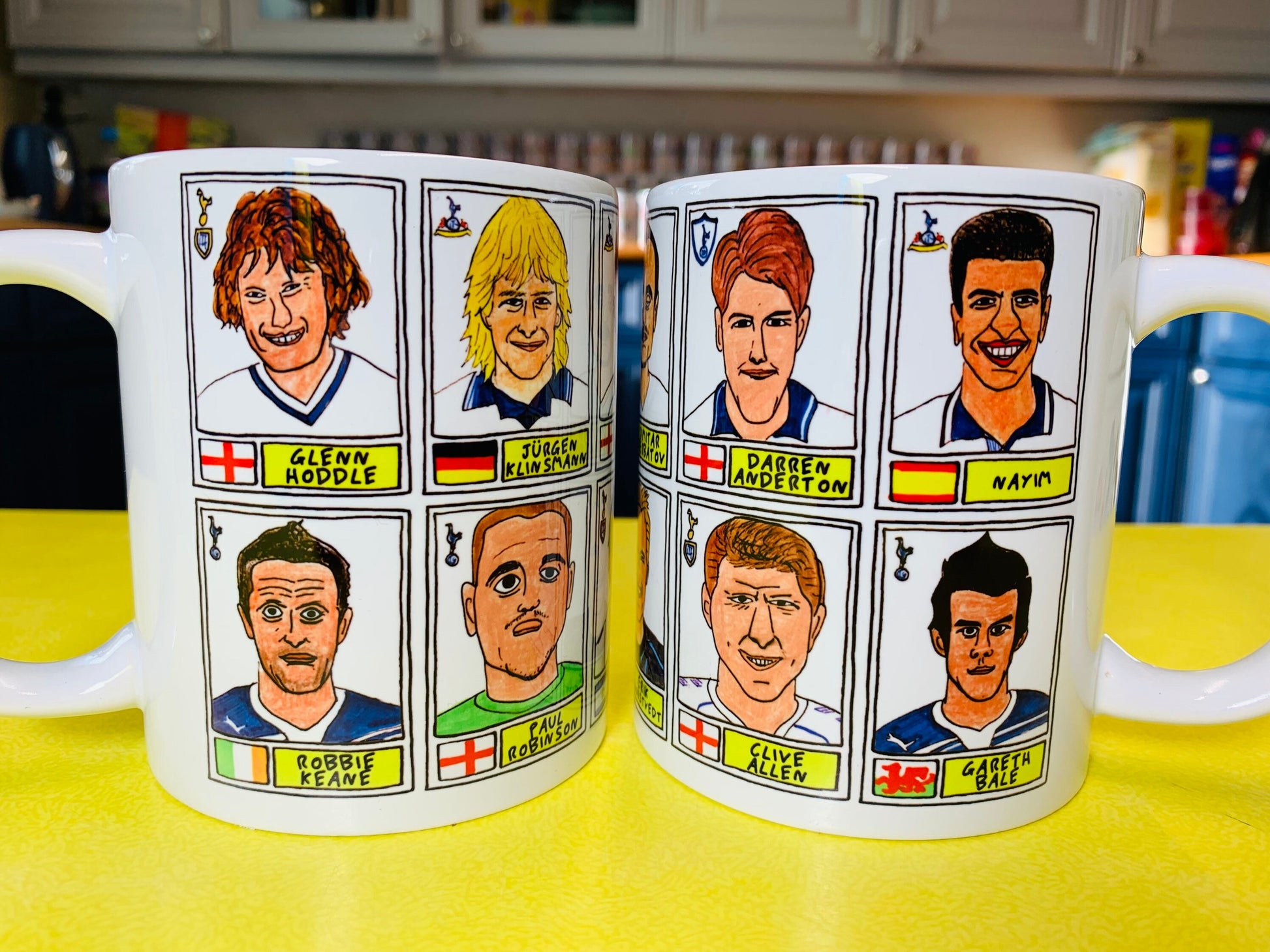 Spurs Volume 1 No Score Draws Mug Set - Set of TWO 11oz Ceramic Mugs with Wonky Panini sticker-style No Score Draws Doodles of THFC icons