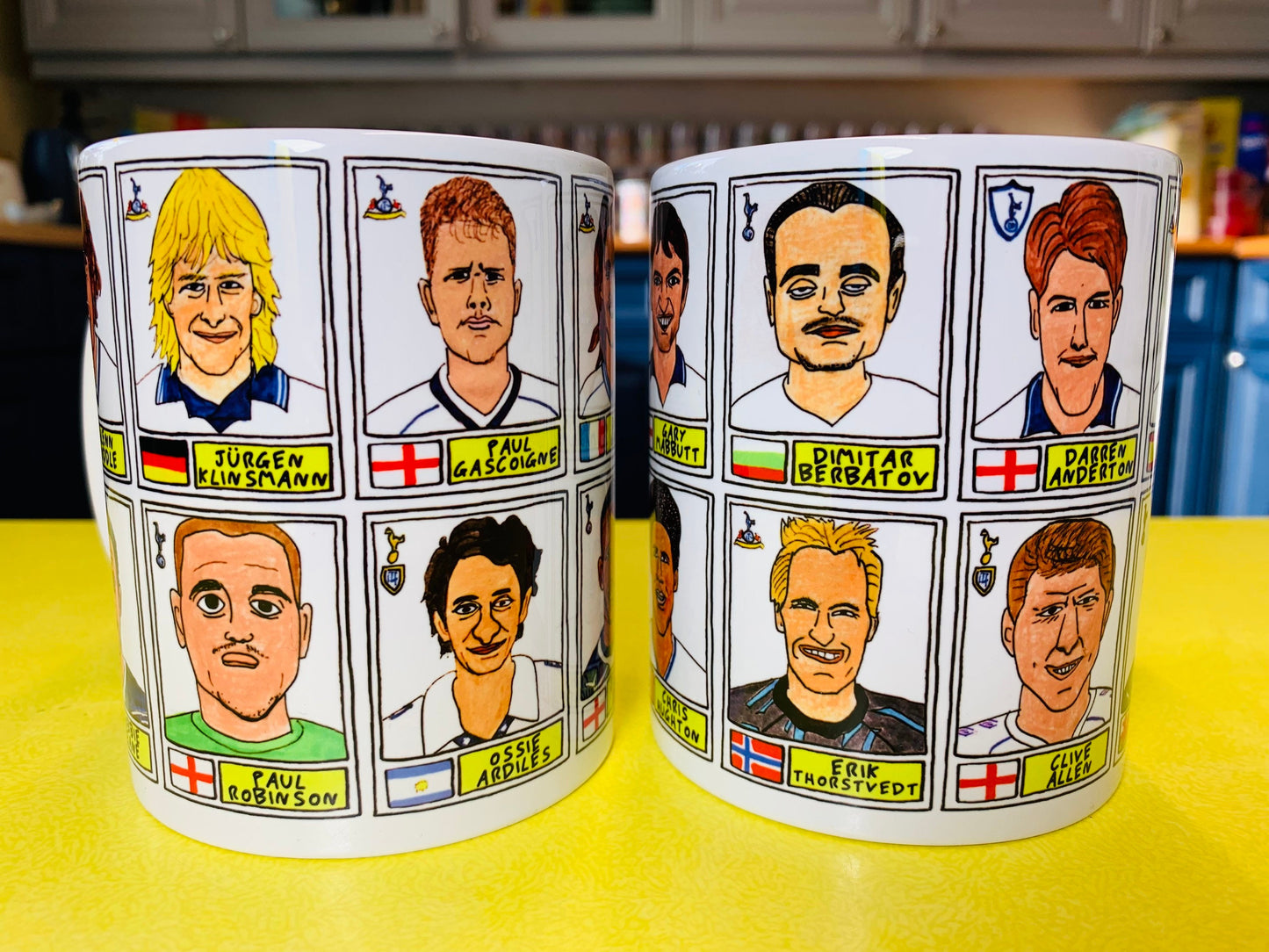 Spurs Volume 1 No Score Draws Mug Set - Set of TWO 11oz Ceramic Mugs with Wonky Panini sticker-style No Score Draws Doodles of THFC icons