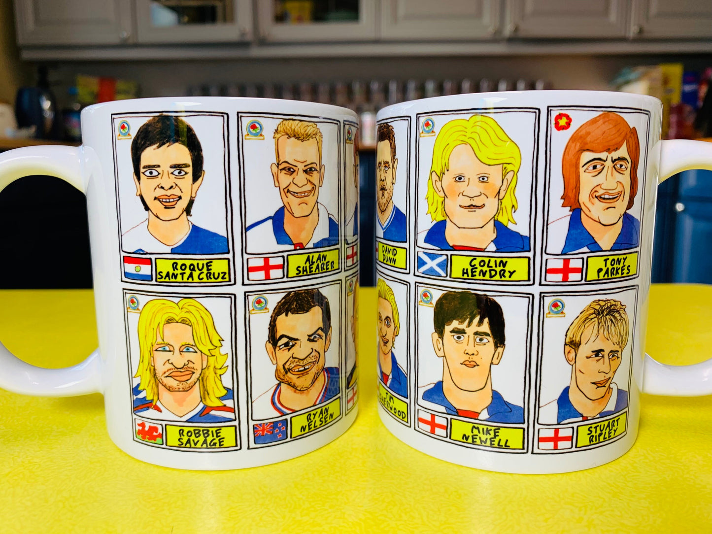 Blackburn Rovers No Score Draws Mug Set - Set of TWO 11oz Ceramic Mugs with Wonky Panini sticker-style Ewood Park No Score Draws Doodles