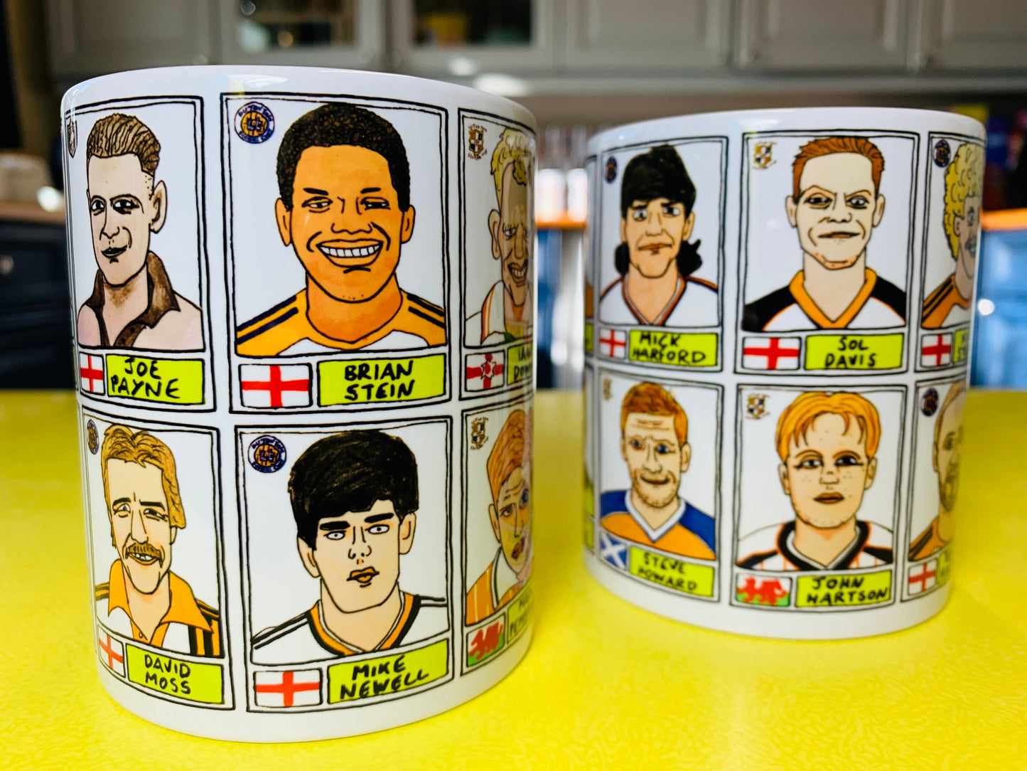 Luton Town No Score Draws Mug Set - Set of TWO 11oz Ceramic Mugs with Wonky Panini-style No Score Draws Doodles of 24 Hatters icons