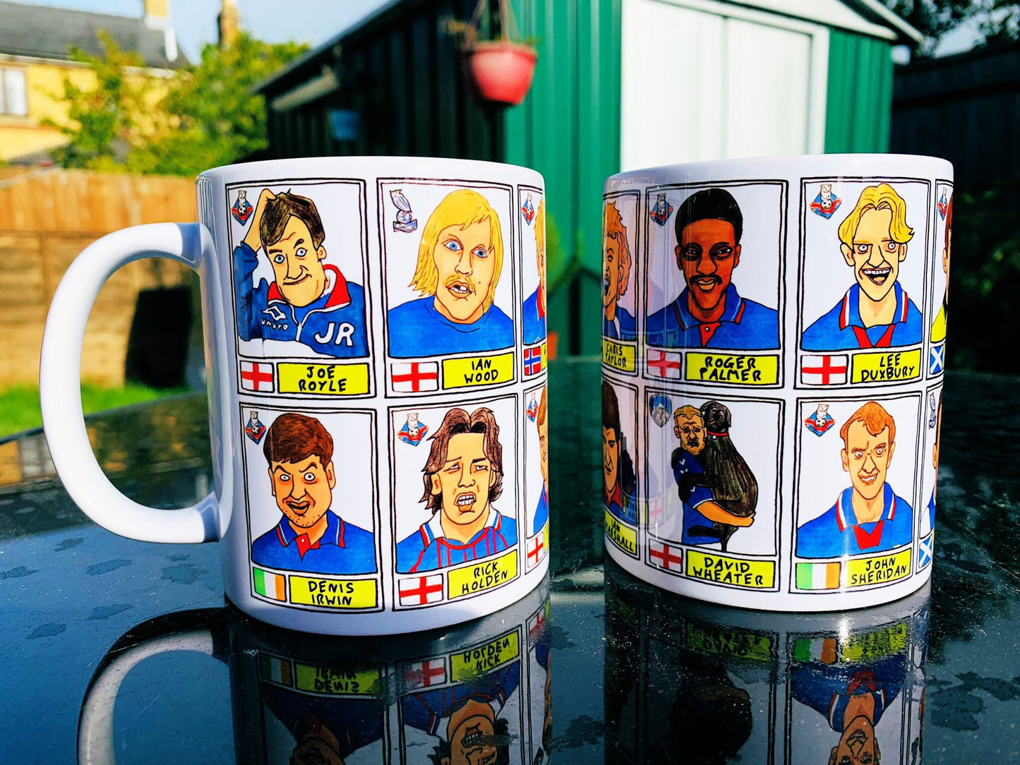 Oldham Athletic No Score Draws Mug Set - Set of TWO 11oz Ceramic Mugs with Wonky Panini sticker-style OAFC Latics No Score Draws Doodles