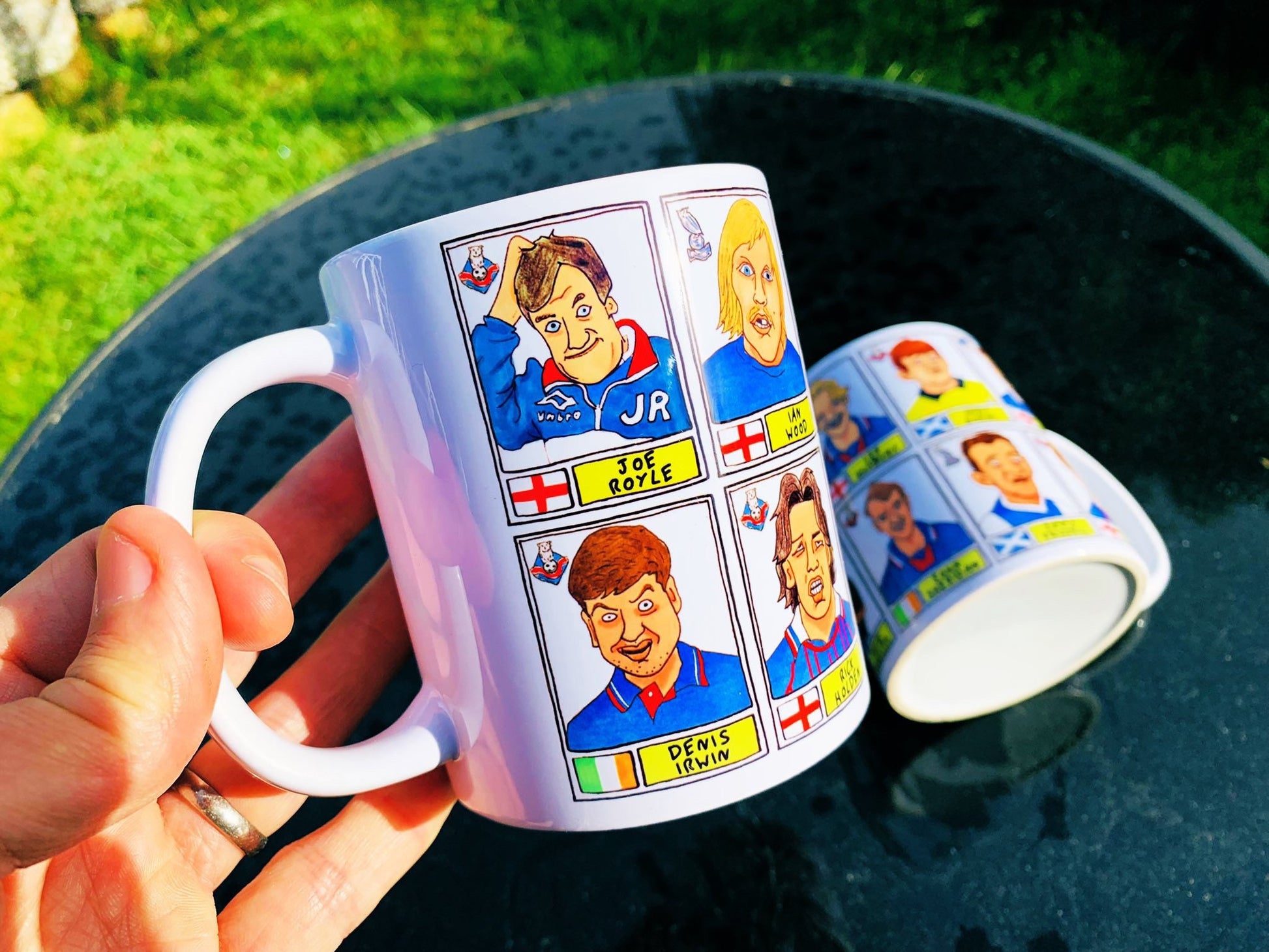 Oldham Athletic No Score Draws Mug Set - Set of TWO 11oz Ceramic Mugs with Wonky Panini sticker-style OAFC Latics No Score Draws Doodles