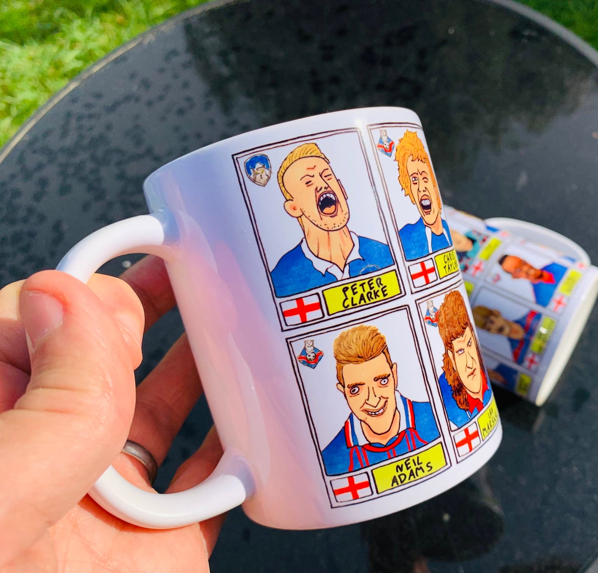 Oldham Athletic No Score Draws Mug Set - Set of TWO 11oz Ceramic Mugs with Wonky Panini sticker-style OAFC Latics No Score Draws Doodles