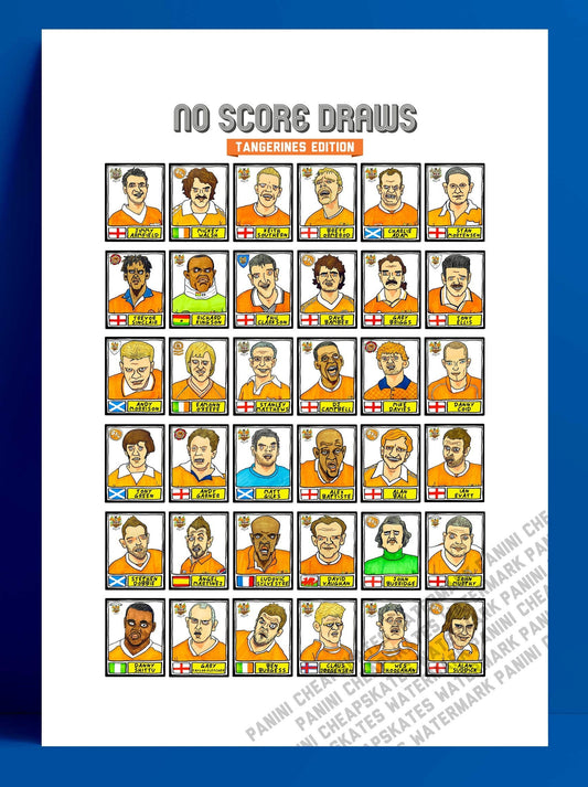 Blackpool - No Score Draws Tangerines Edition - A3 print of 36 hand-drawn Panini-sticker-style BFC Tangerines icons - Wonky football art