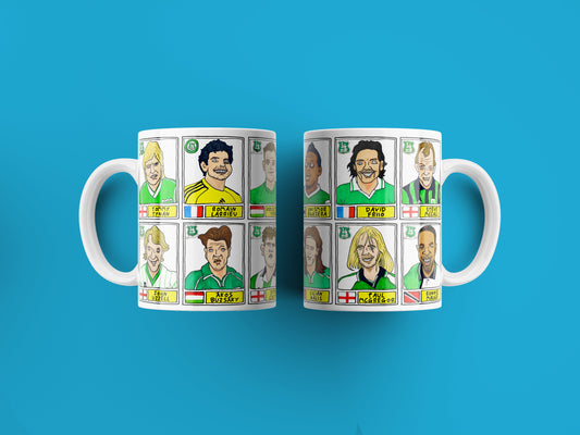 Plymouth Argyle No Score Draws Mug Set - Set of TWO 11oz Ceramic Mugs with Wonky Panini sticker-style PAFC Pilgrims No Score Draws Doodles