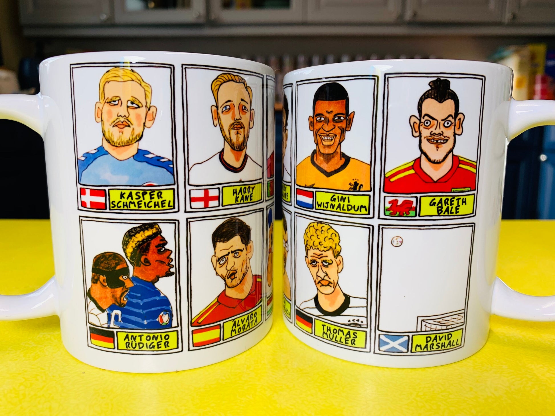 Euro 2020 No Score Draws Mug Set - Set of TWO 11oz Ceramic Mugs with 24 Wonky Panini sticker-style Euro 2020 No Score Draws Doodles