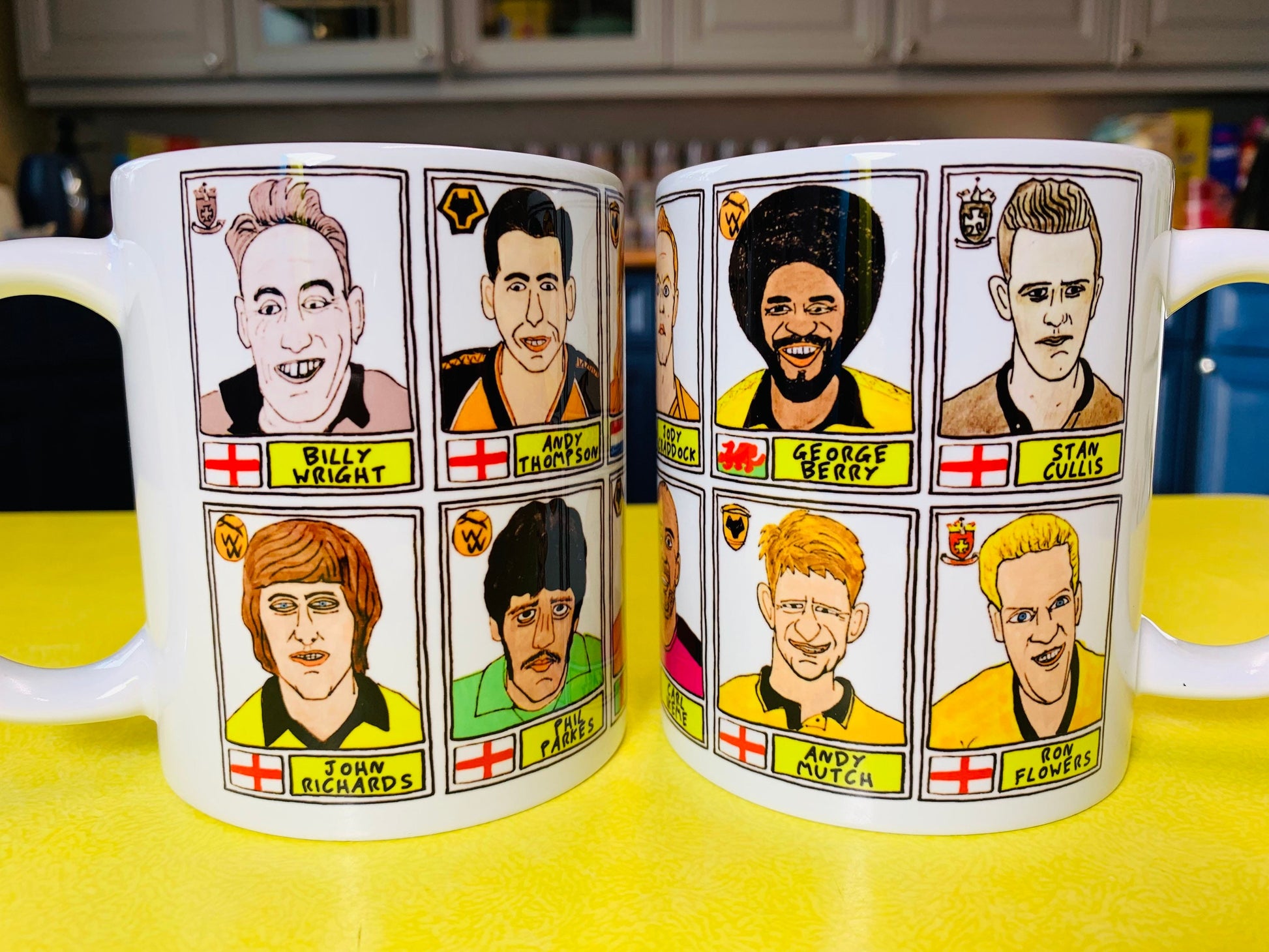 Wolves No Score Draws Mug Set - Set of TWO 11oz Ceramic Mugs with Wonky Panini sticker-style WWFC No Score Draws Doodles