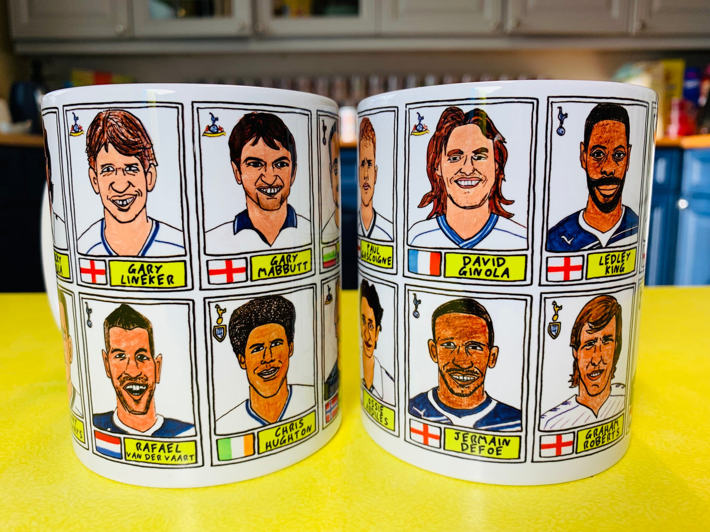 Spurs Volume 1 No Score Draws Mug Set - Set of TWO 11oz Ceramic Mugs with Wonky Panini sticker-style No Score Draws Doodles of THFC icons