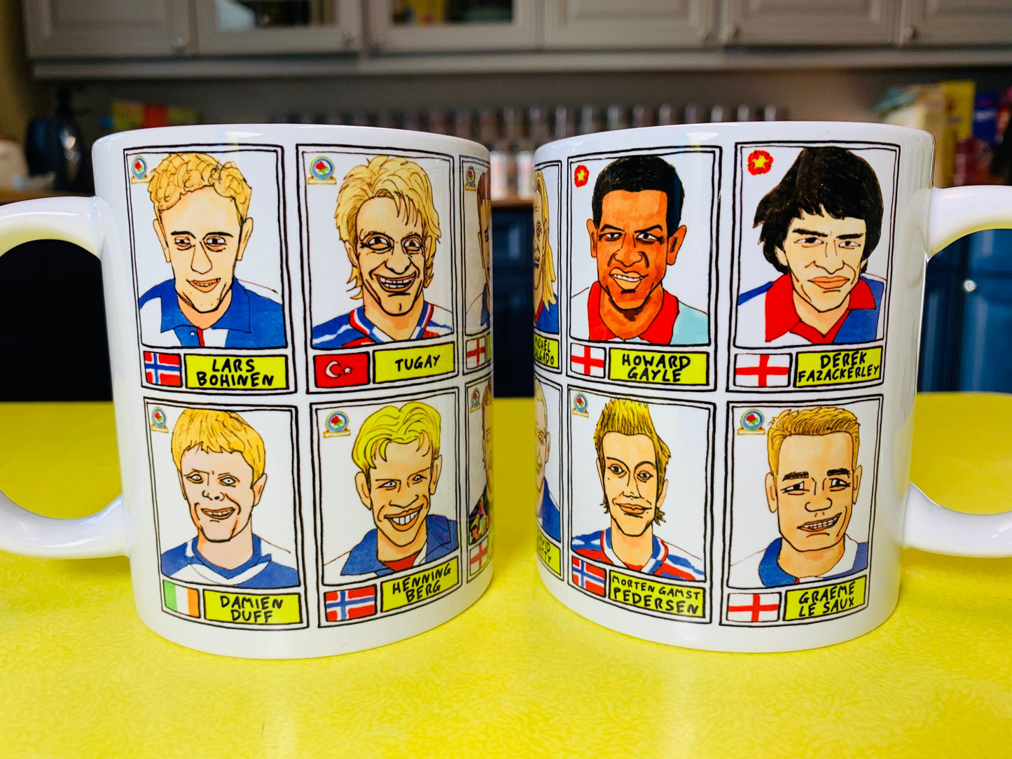 Blackburn Rovers No Score Draws Mug Set - Set of TWO 11oz Ceramic Mugs with Wonky Panini sticker-style Ewood Park No Score Draws Doodles