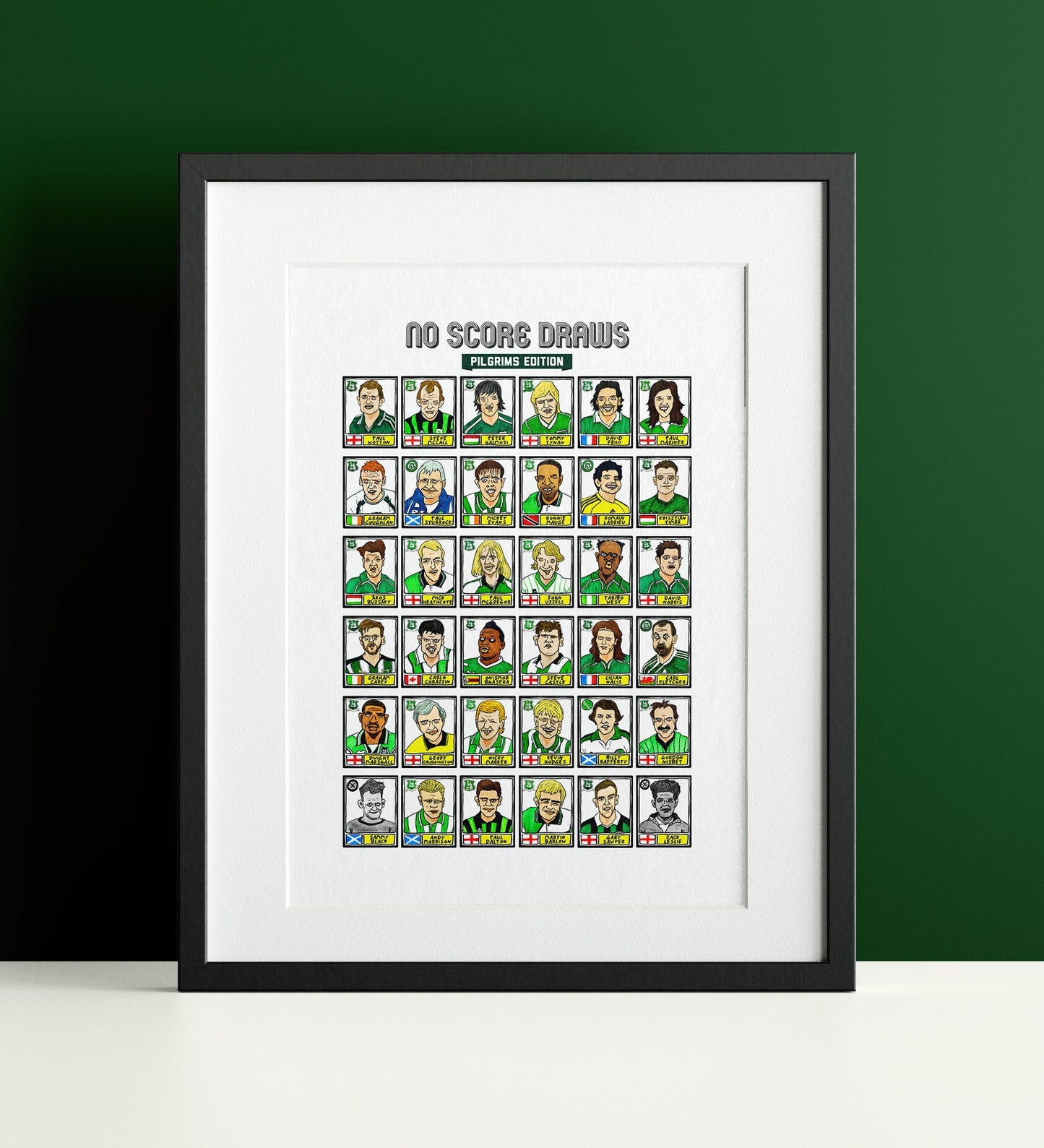 Plymouth Argyle - No Score Draws Pilgrims Edition - A3 print of 36 hand-drawn Panini-style PAFC icons - Wonky cheapskate football art
