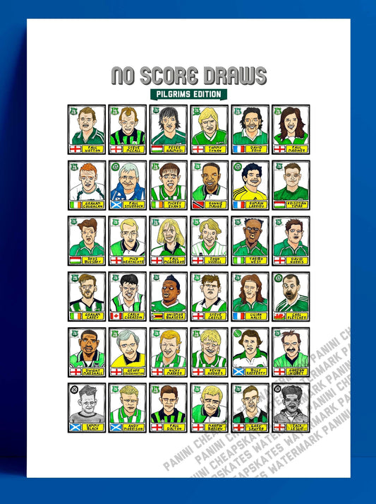 Plymouth Argyle - No Score Draws Pilgrims Edition - A3 print of 36 hand-drawn Panini-style PAFC icons - Wonky cheapskate football art