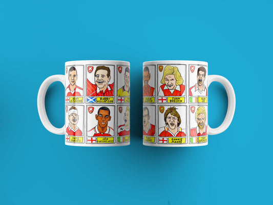 Rotherham United No Score Draws Mug Set - Set of TWO 11oz Ceramic Mugs with Wonky Panini sticker-style RUFC Millers No Score Draws Doodles