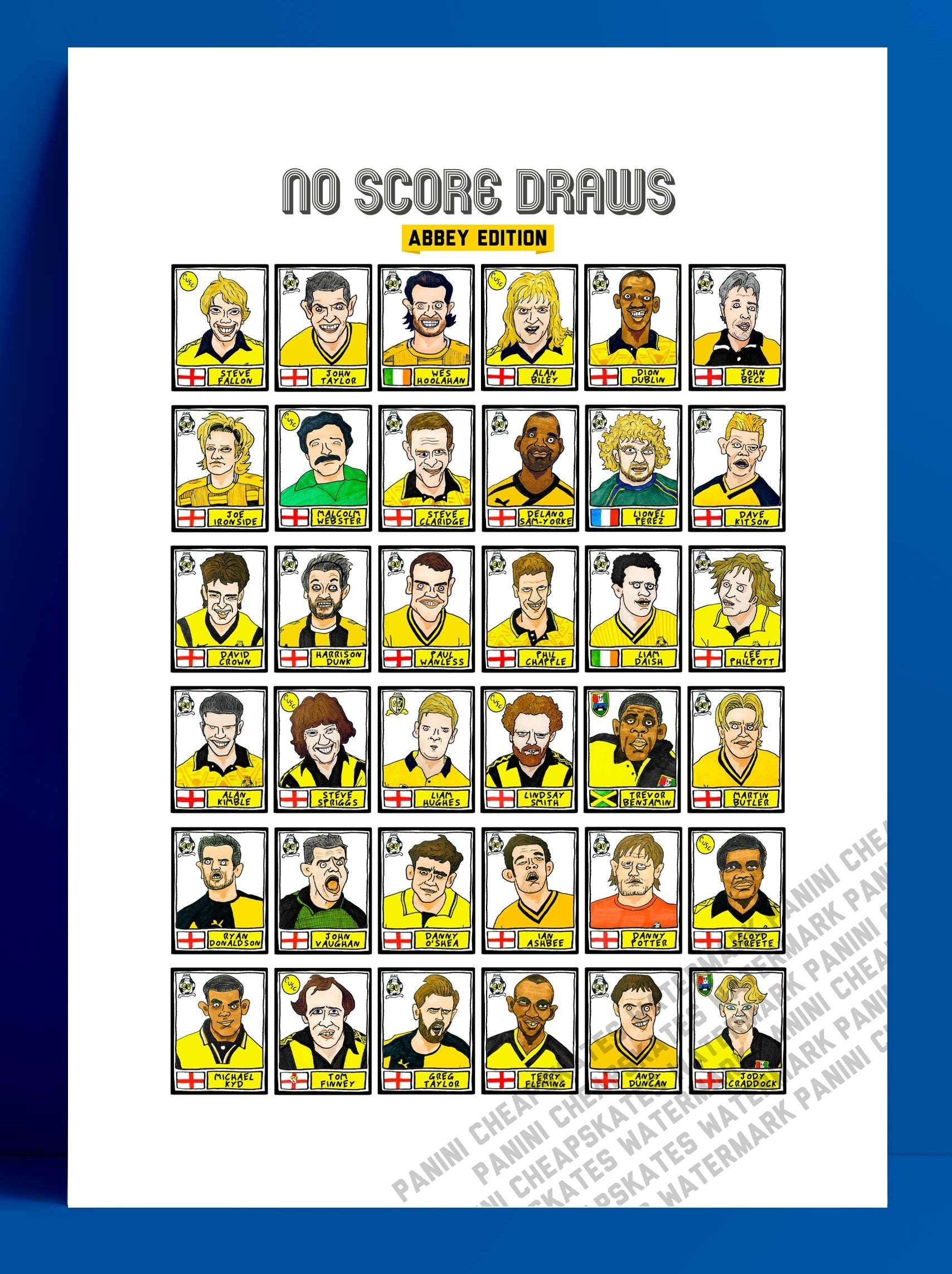 Cambridge United - No Score Draws Abbey Edition - A3 print of 36 hand-drawn Panini-style CUFC icons - Wonky cheapskate football art