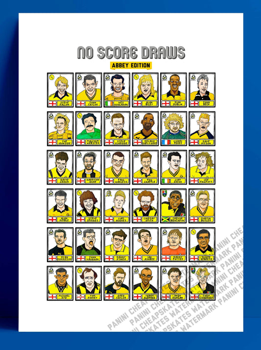 Cambridge United - No Score Draws Abbey Edition - A3 print of 36 hand-drawn Panini-style CUFC icons - Wonky cheapskate football art