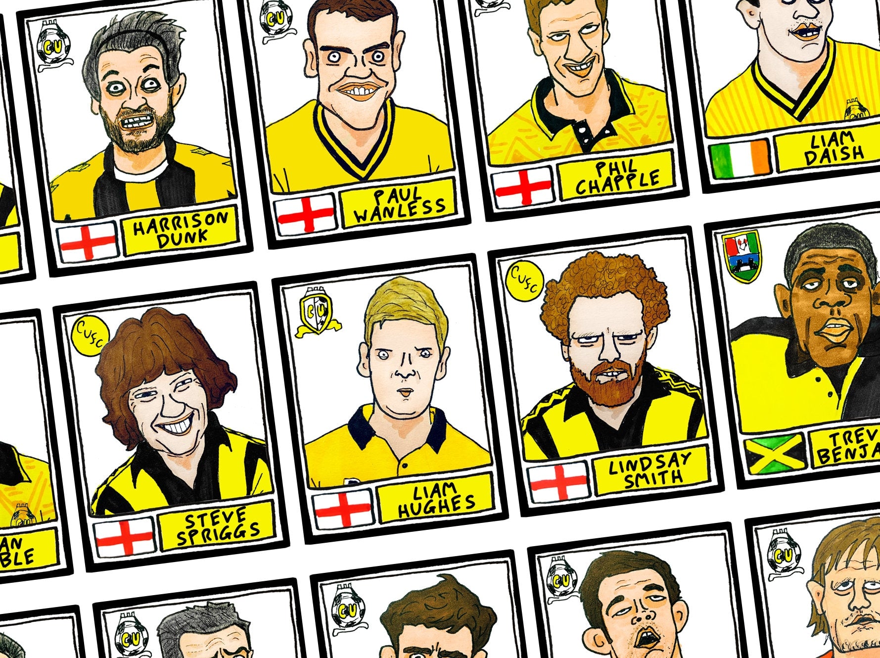 Cambridge United - No Score Draws Abbey Edition - A3 print of 36 hand-drawn Panini-style CUFC icons - Wonky cheapskate football art