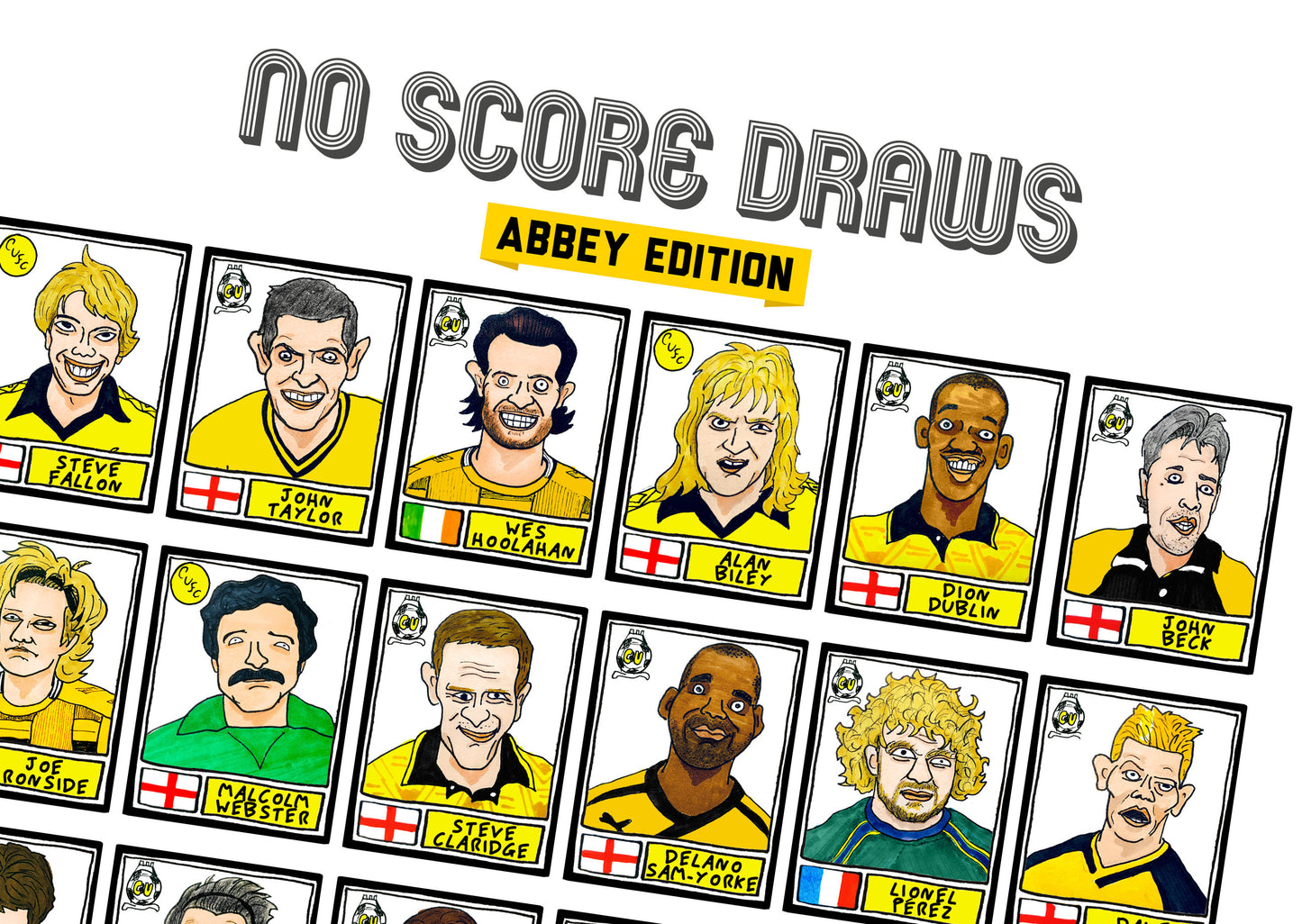 Cambridge United - No Score Draws Abbey Edition - A3 print of 36 hand-drawn Panini-style CUFC icons - Wonky cheapskate football art