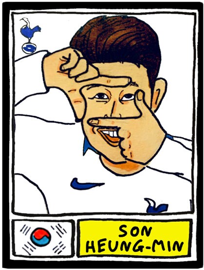 Spurs Volume 2 - No Score Draws Poch Edition - A3 print of 24 hand-drawn Panini-style football sticker legends - Poch era THFC football art