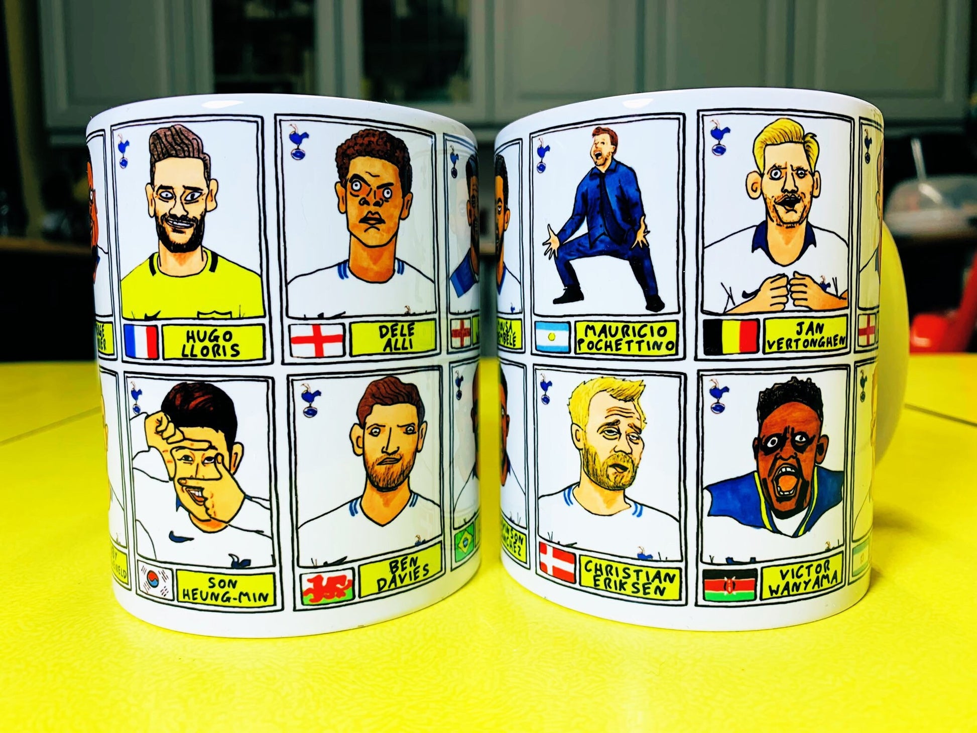 Spurs Volume 2 No Score Draws Mug Set - Set of TWO 11oz Ceramic Mugs with Wonky Panini sticker-style THFC Poch Era No Score Draws Doodles