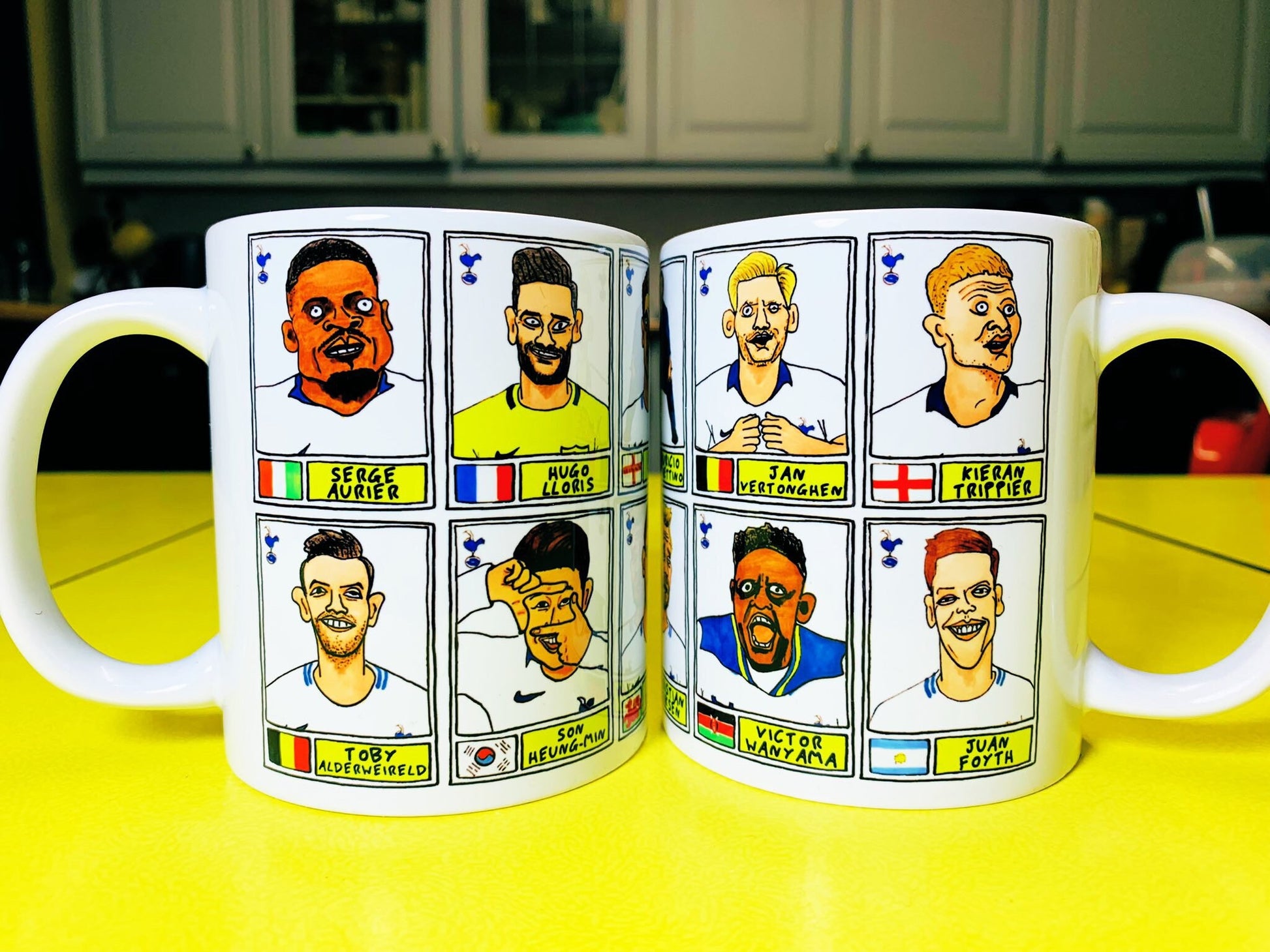 Spurs Volume 2 No Score Draws Mug Set - Set of TWO 11oz Ceramic Mugs with Wonky Panini sticker-style THFC Poch Era No Score Draws Doodles