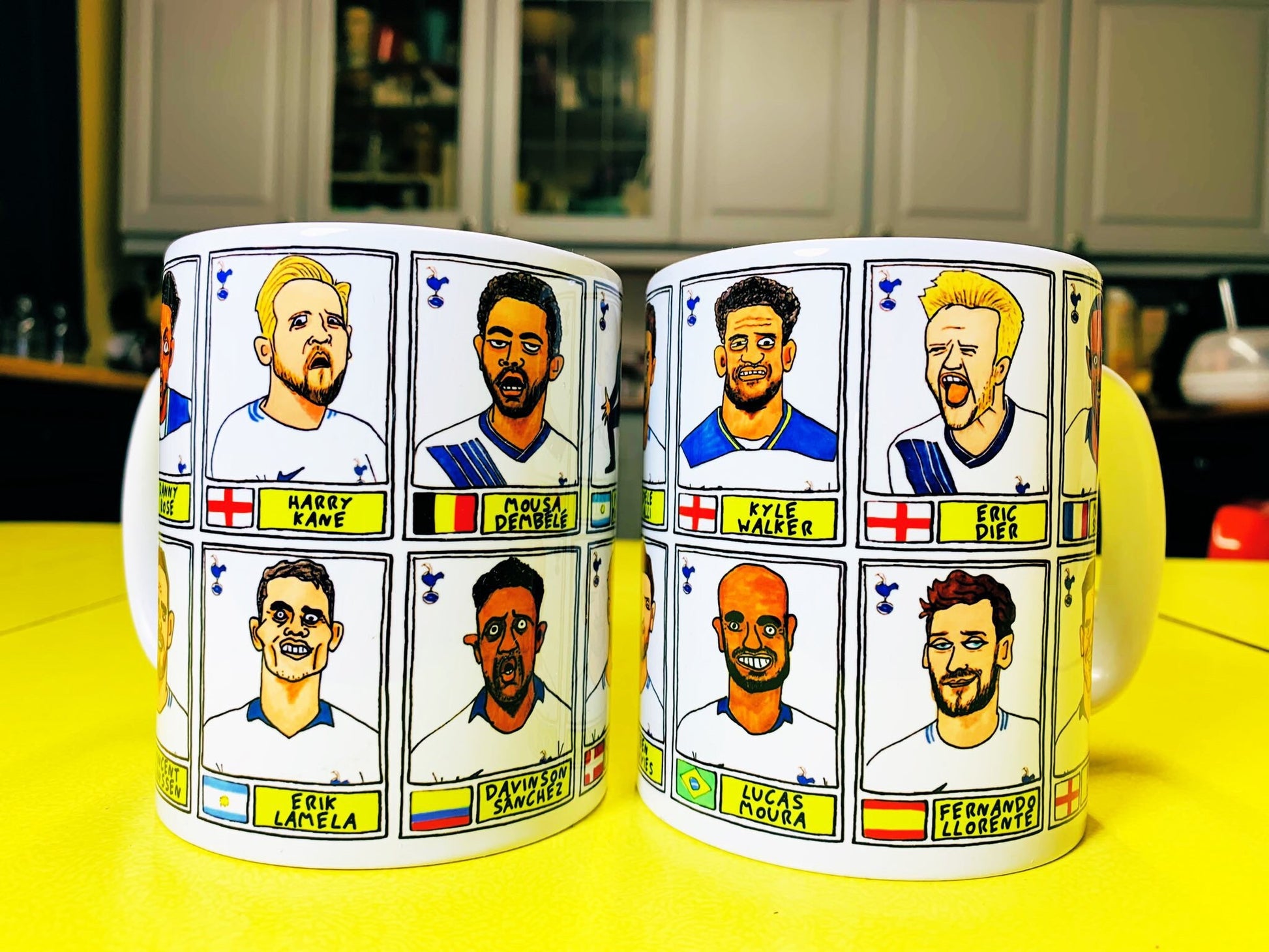 Spurs Volume 2 No Score Draws Mug Set - Set of TWO 11oz Ceramic Mugs with Wonky Panini sticker-style THFC Poch Era No Score Draws Doodles