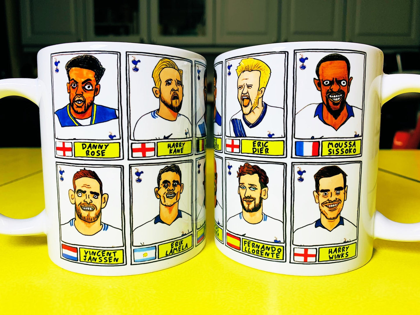 Spurs Volume 2 No Score Draws Mug Set - Set of TWO 11oz Ceramic Mugs with Wonky Panini sticker-style THFC Poch Era No Score Draws Doodles