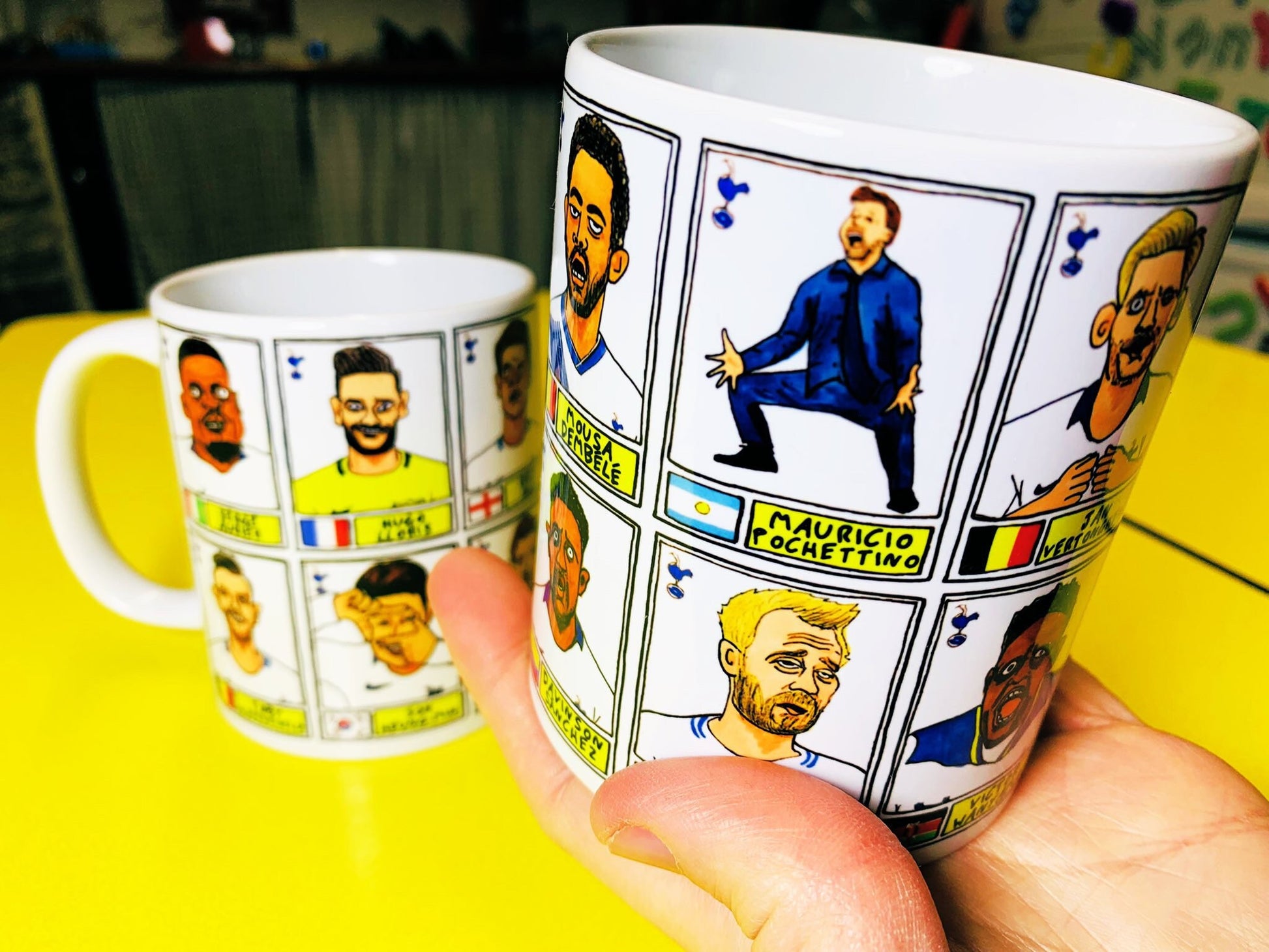 Spurs Volume 2 No Score Draws Mug Set - Set of TWO 11oz Ceramic Mugs with Wonky Panini sticker-style THFC Poch Era No Score Draws Doodles